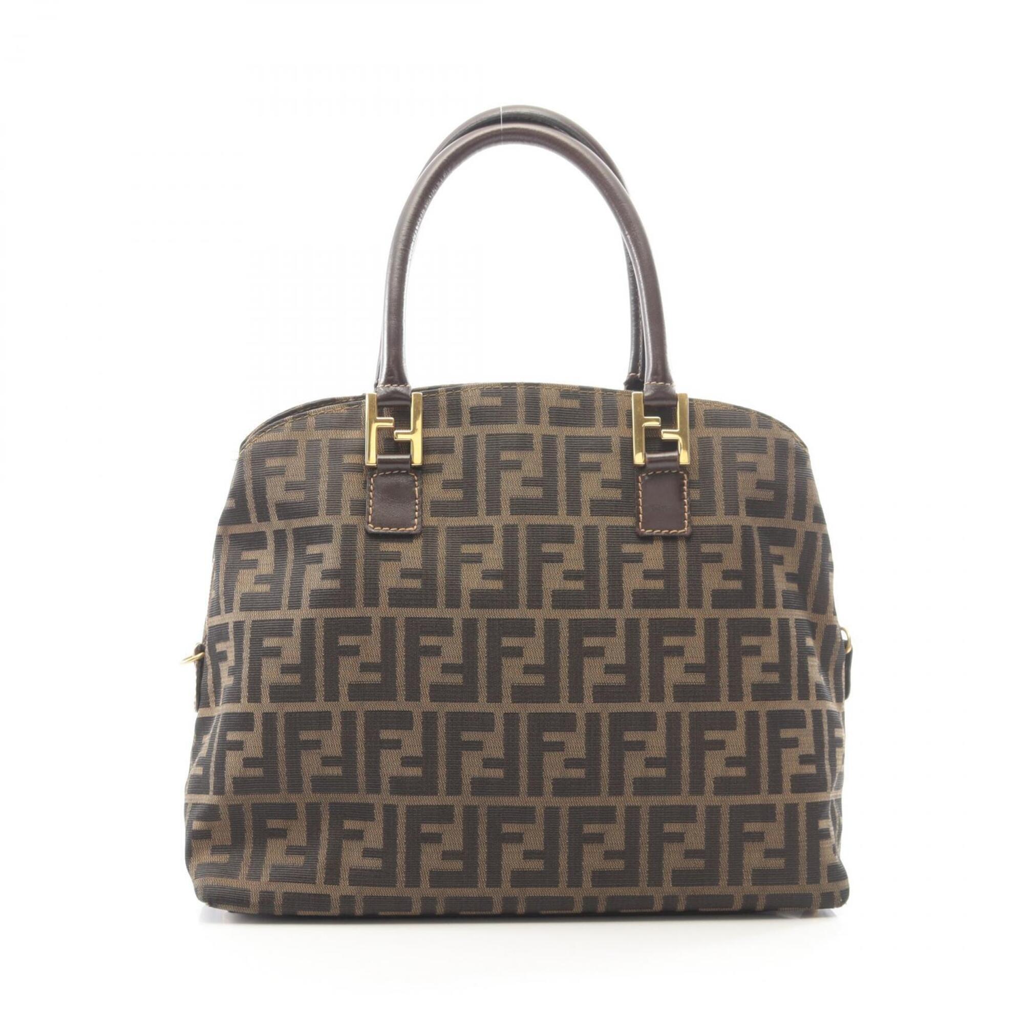 Fendi Black Brown Canvas Leather Handbag (Pre-Owned)