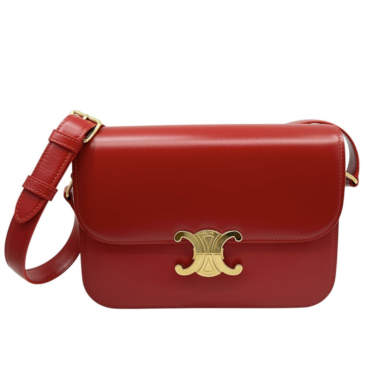 Celine Red Color Leather Pochette Shoulder Bag (Pre-Owned)