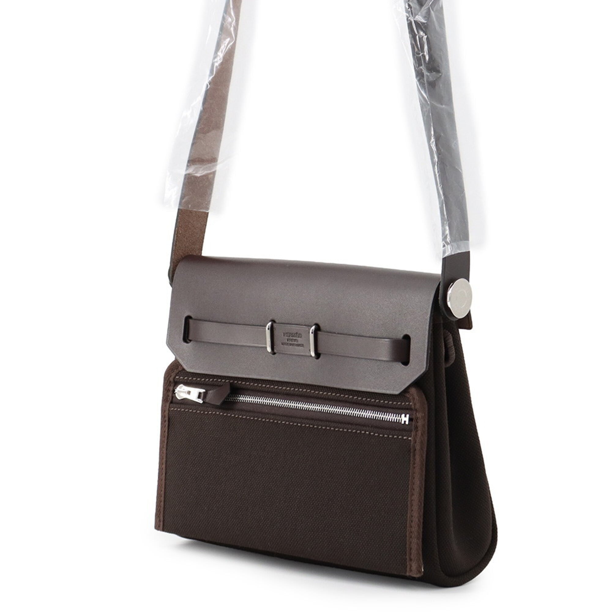 Hermes Ebene Canvas Leather Shoulder Bag (Pre-Owned)