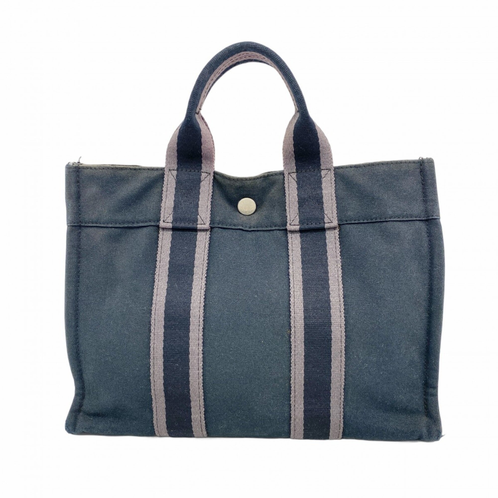Hermes Black Gray Canvas Handbag (Pre-Owned)