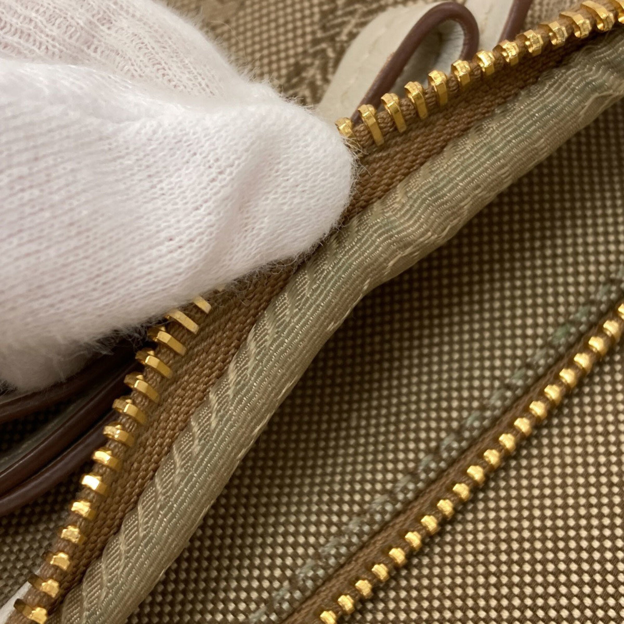 Prada Brown White Canvas Handbag (Pre-Owned)