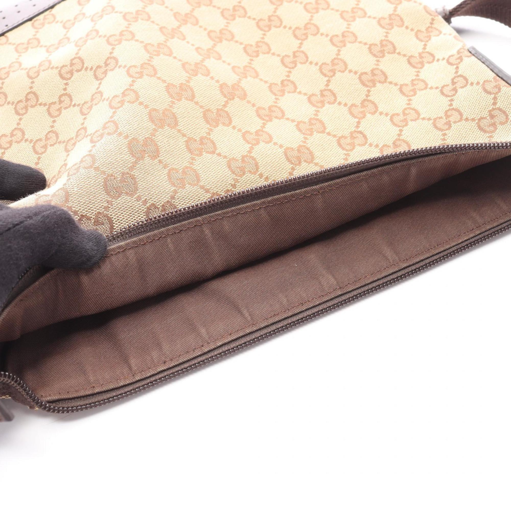 Gucci Beige Brown Gg Canvas Leather Shoulder Bag (Pre-Owned)