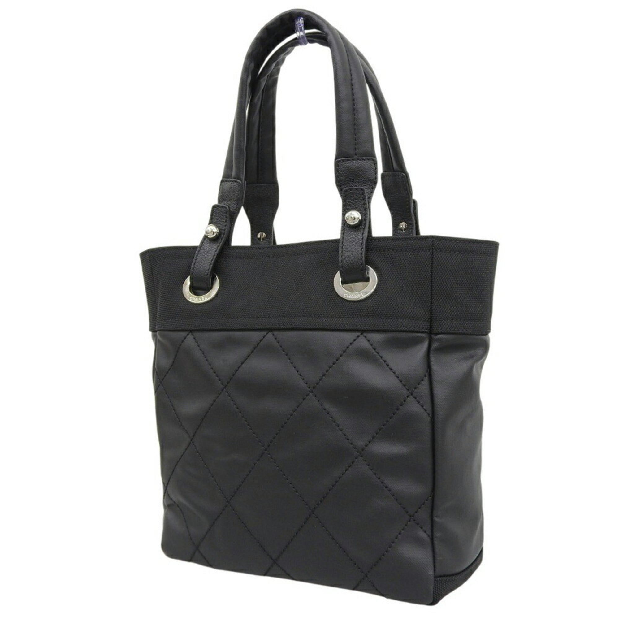 Chanel Black Coated Canvas Leather Handbag Tote Bag (Pre-Owned)