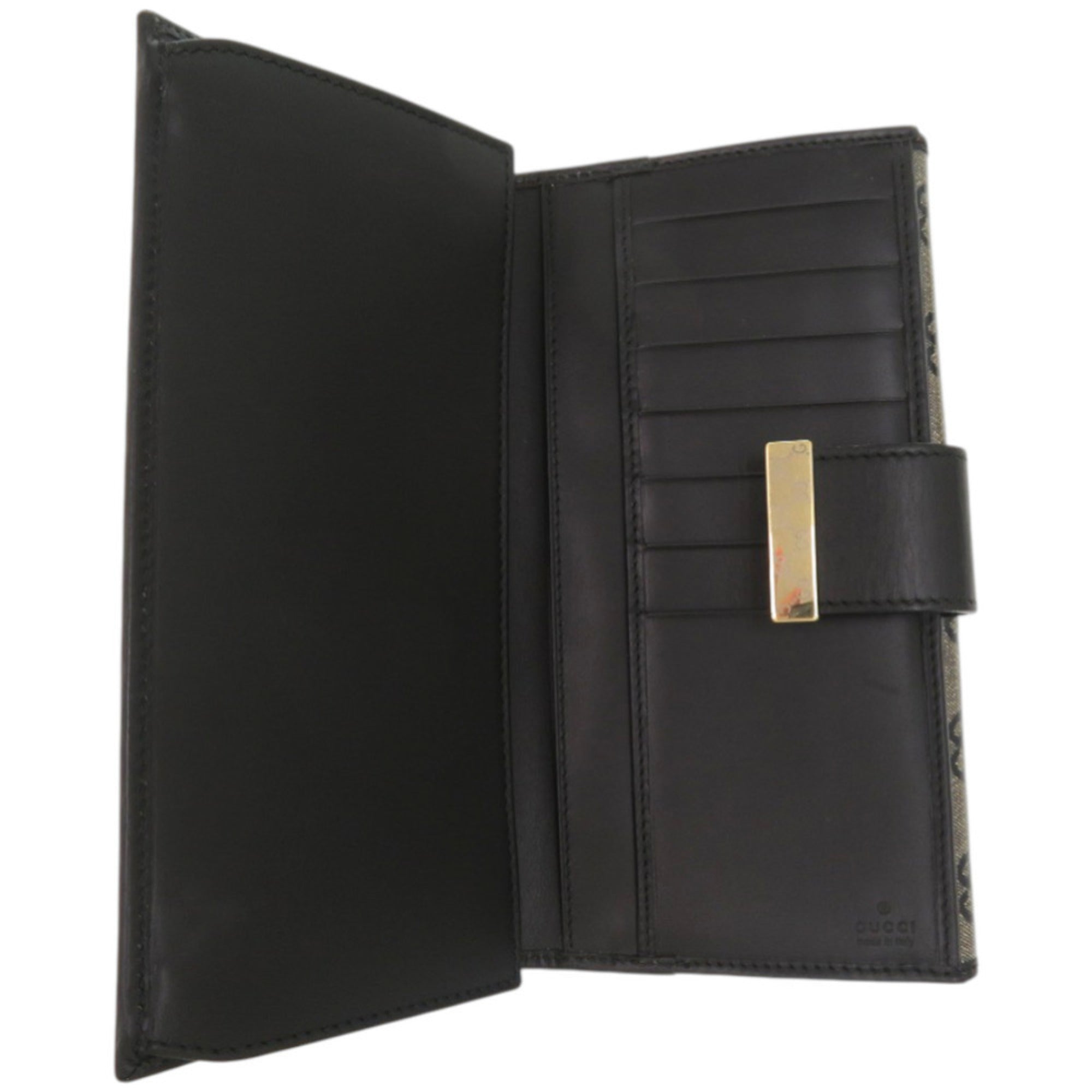 Gucci Gold Black Pvc Leather Long Wallet (Bi-Fold) (Pre-Owned)
