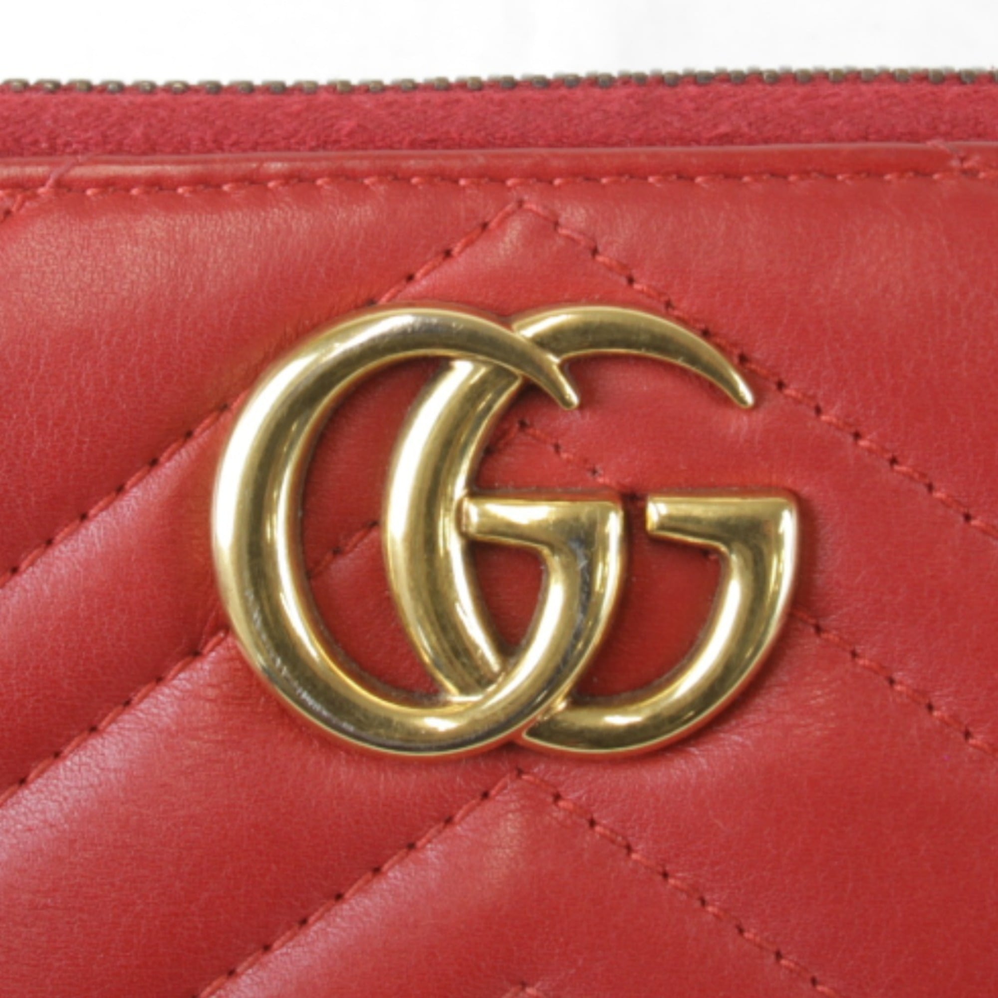 Gucci Red Color White Leather Long Wallet (Bi-Fold) (Pre-Owned)