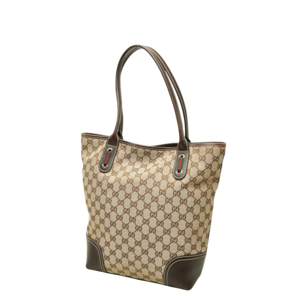 Gucci Beige Brown Canvas Leather Tote Bag (Pre-Owned)