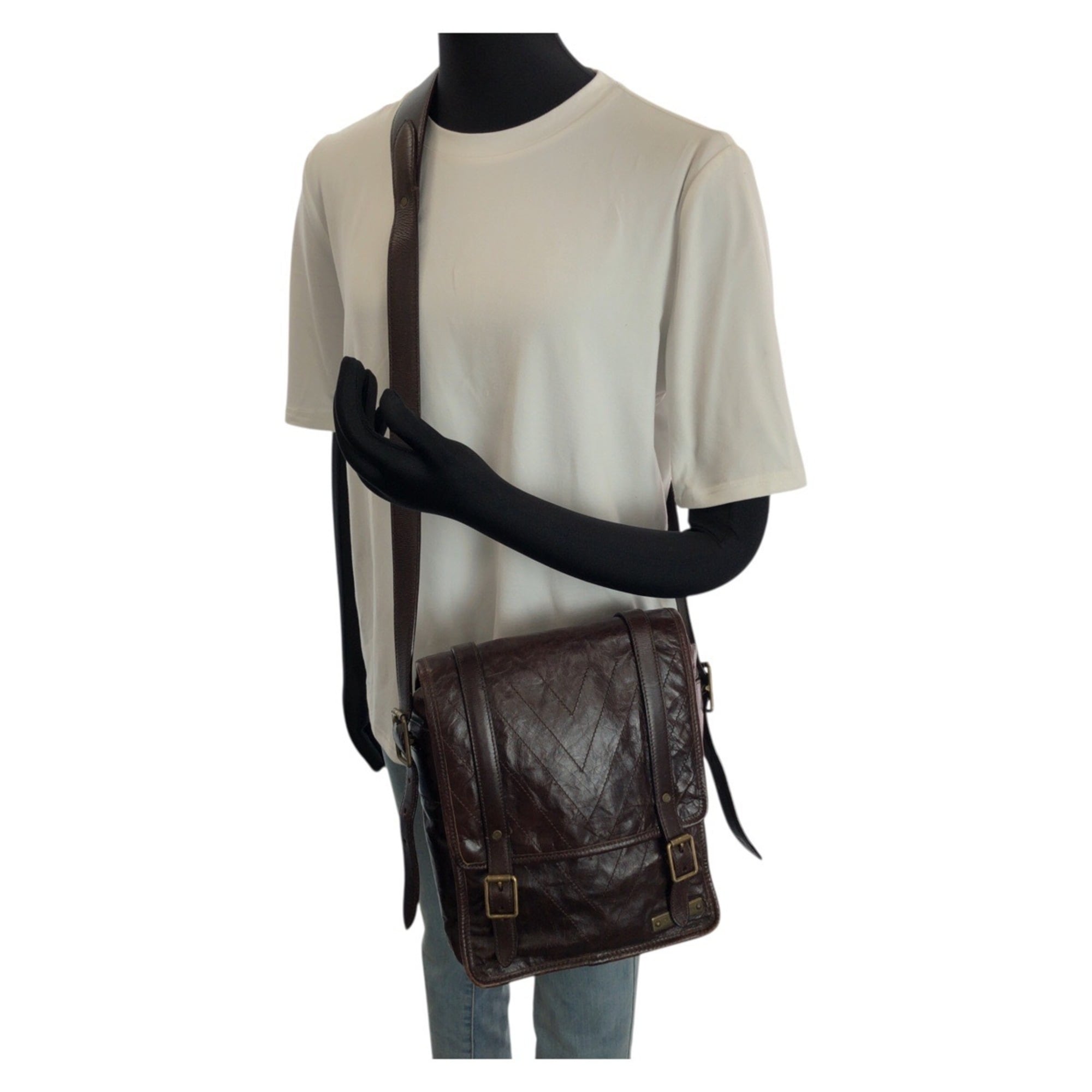 Louis Vuitton Brown Leather Messenger Bag Shoulder Bag (Pre-Owned)