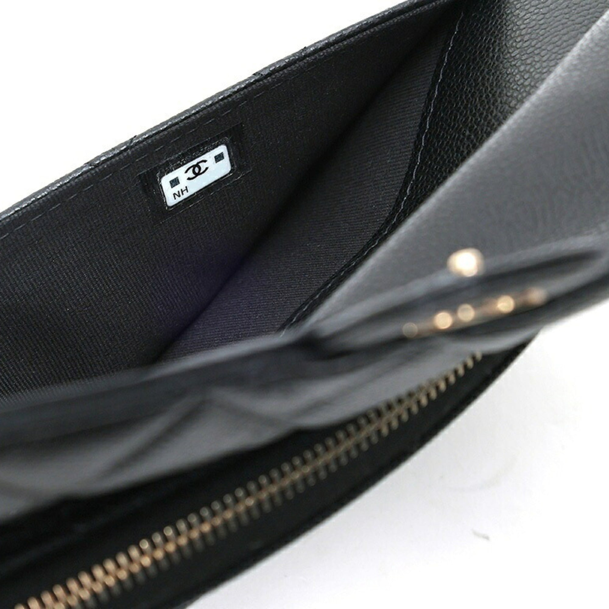 Chanel Black Grained Calfskin Long Wallet (Bi-Fold) (Pre-Owned)