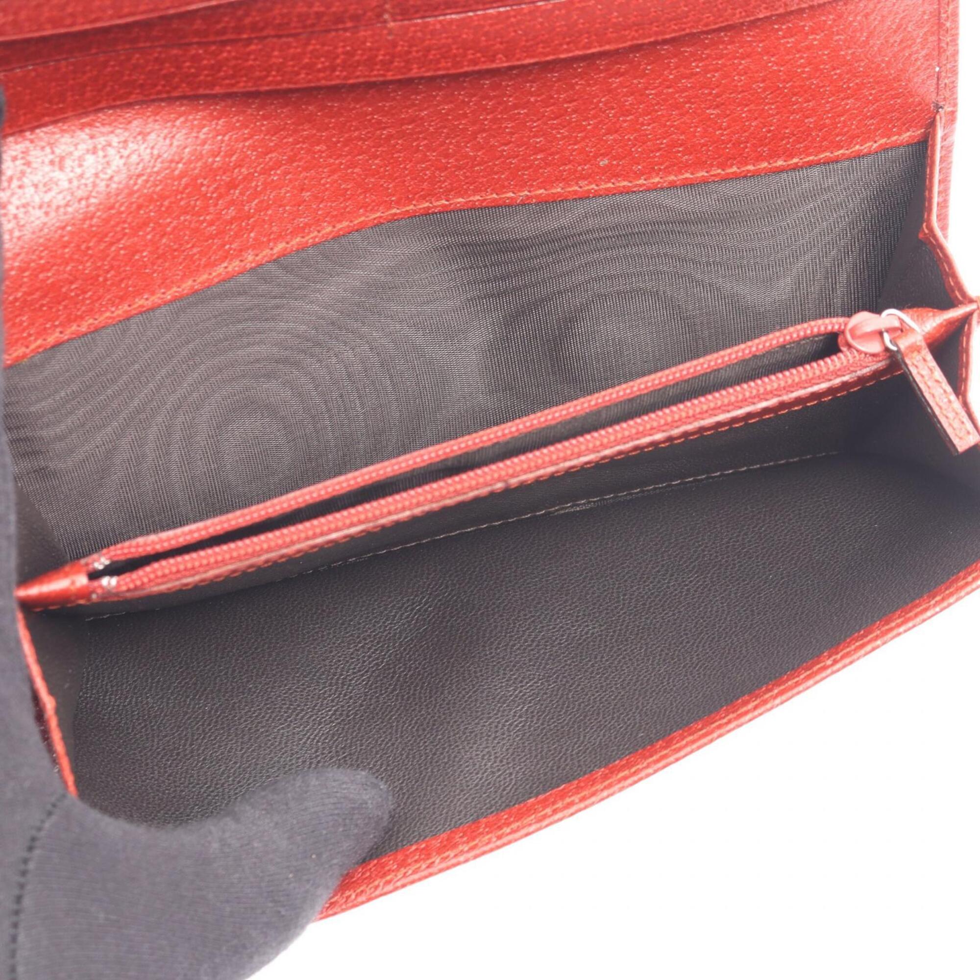 Gucci Red Color Leather Long Wallet (Bi-Fold) (Pre-Owned)