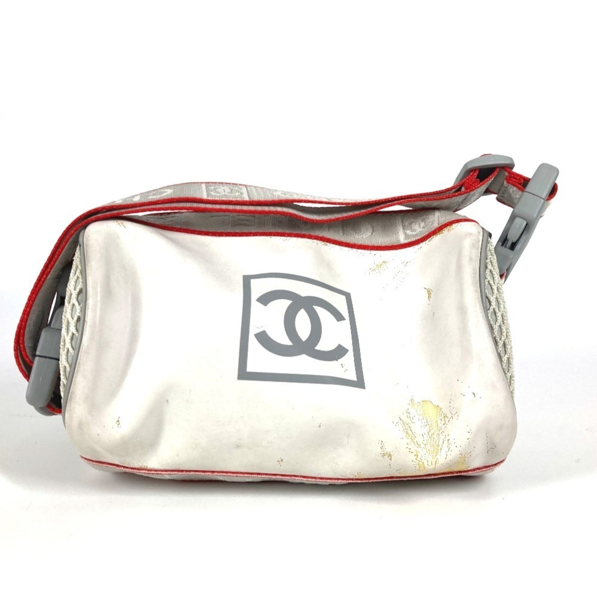 Chanel Red Color White Nylon Handbag Pouch Shoulder Bag (Pre-Owned)