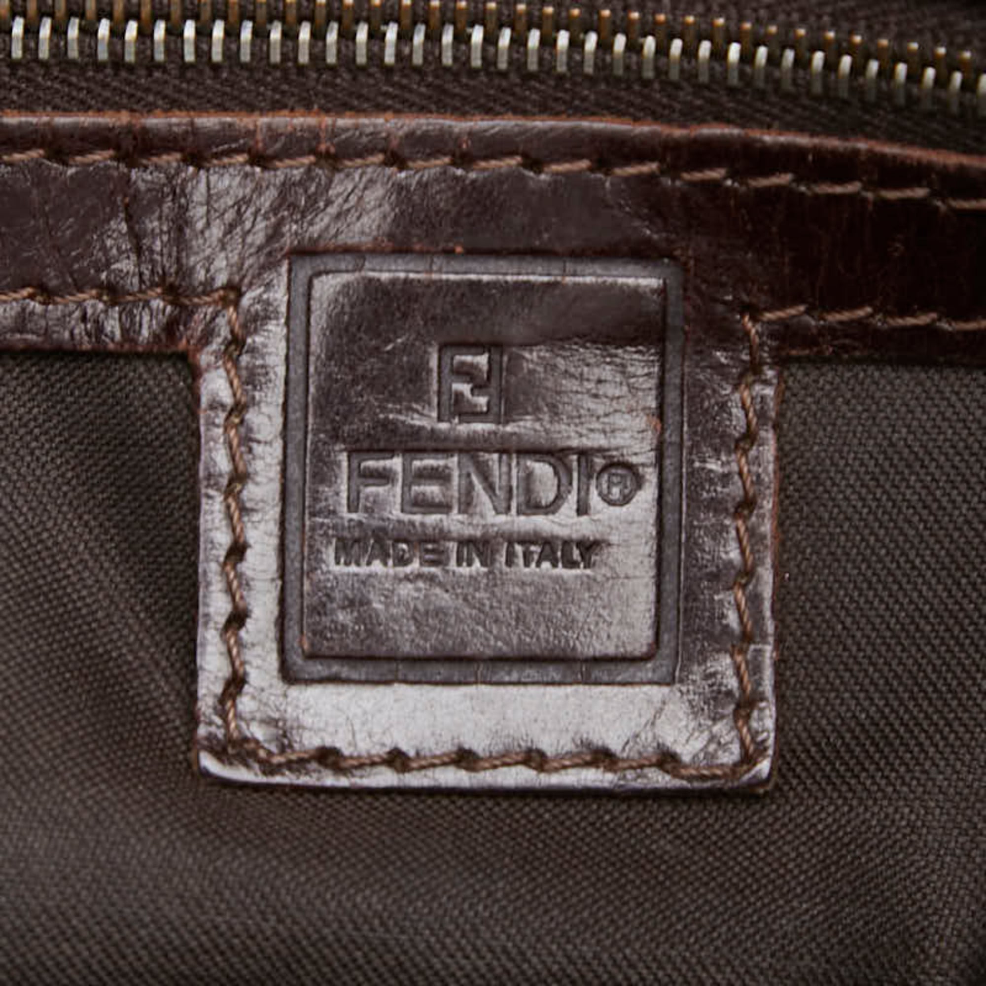 Fendi Brown Khaki Canvas Leather Handbag Tote Bag (Pre-Owned)