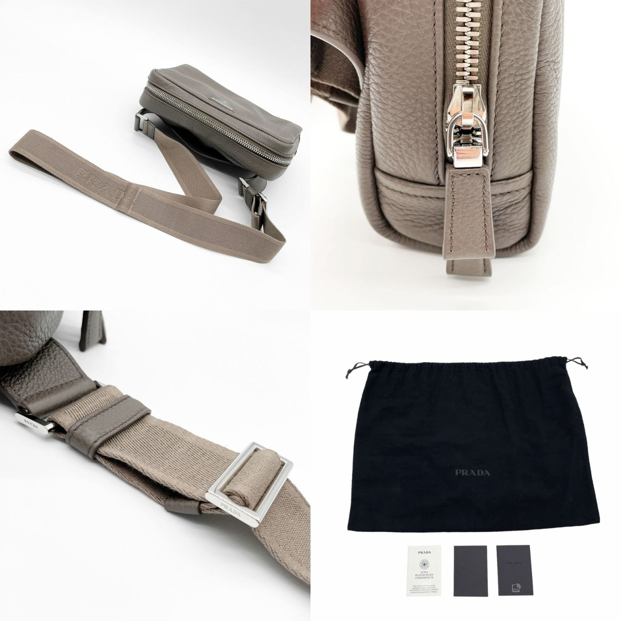 Prada Beige Leather Canvas Shoulder Bag Sling Bag (Pre-Owned)