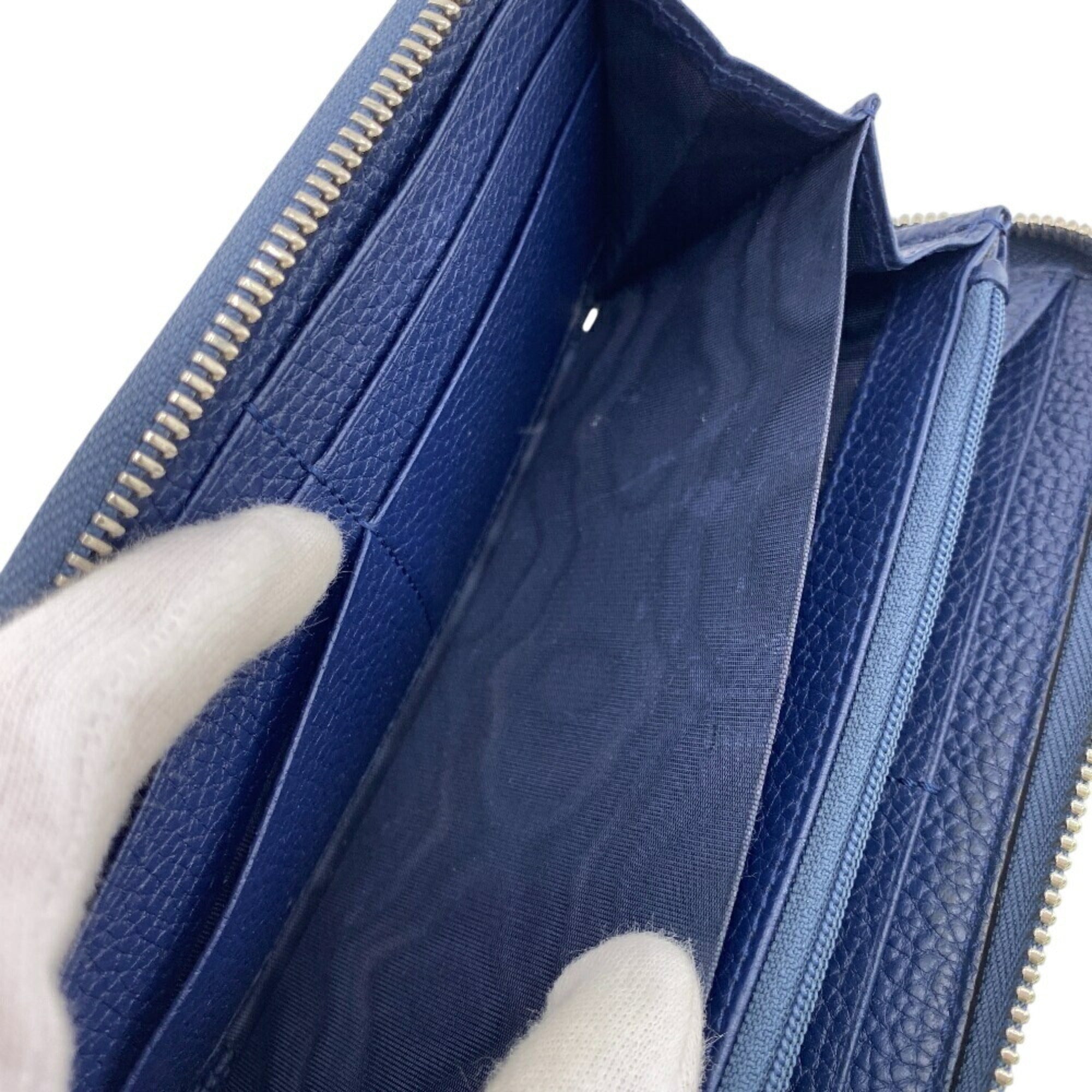 Gucci Navy Leather Long Wallet (Bi-Fold) (Pre-Owned)