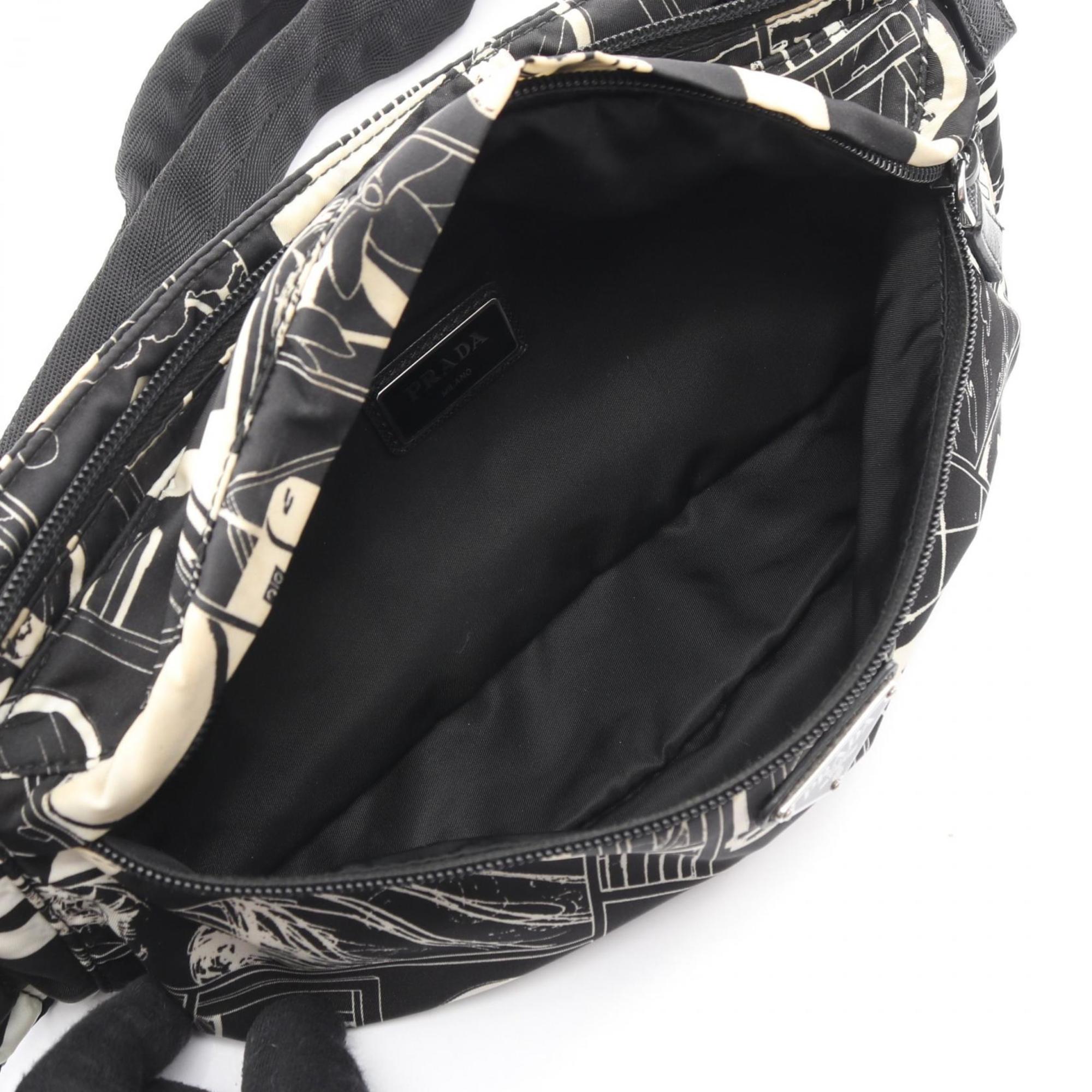 Prada Black White Nylon Leather Fanny Pack Handbag Sling Bag (Pre-Owned)