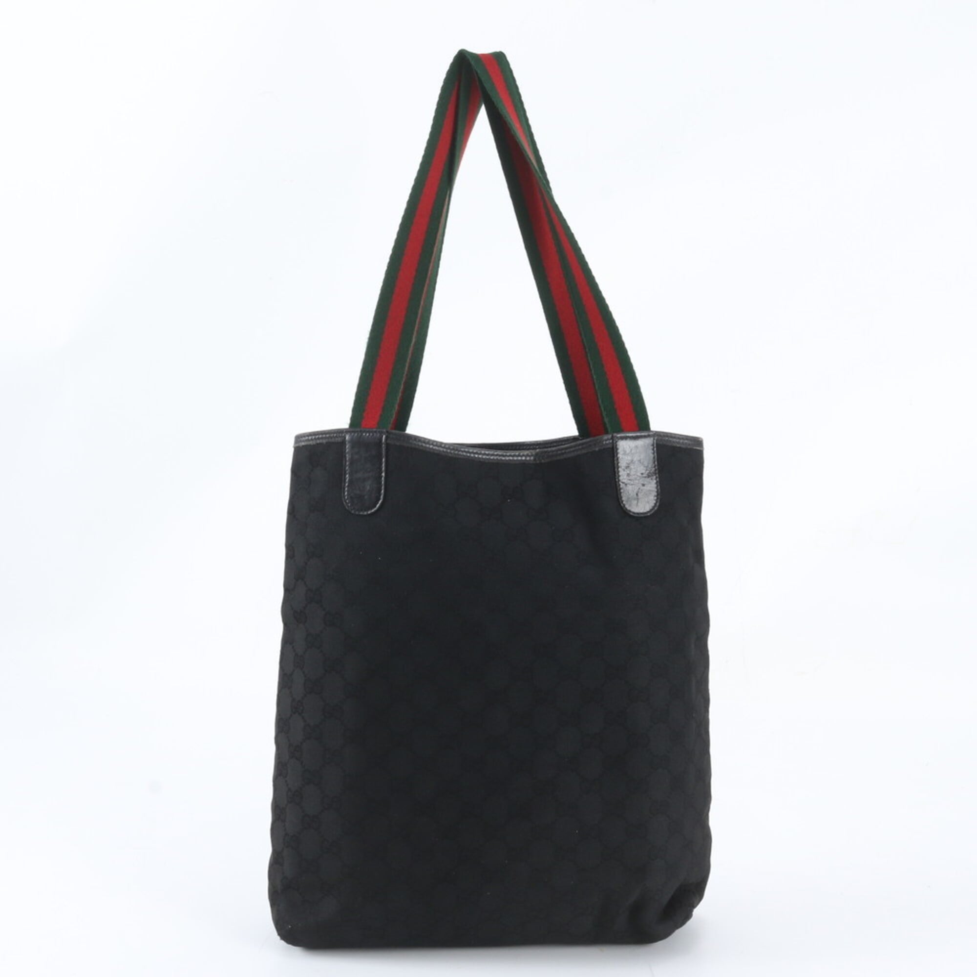 Gucci Gg Canvas Black Gg Canvas Leather Shoulder Bag Tote Bag (Pre-Owned)