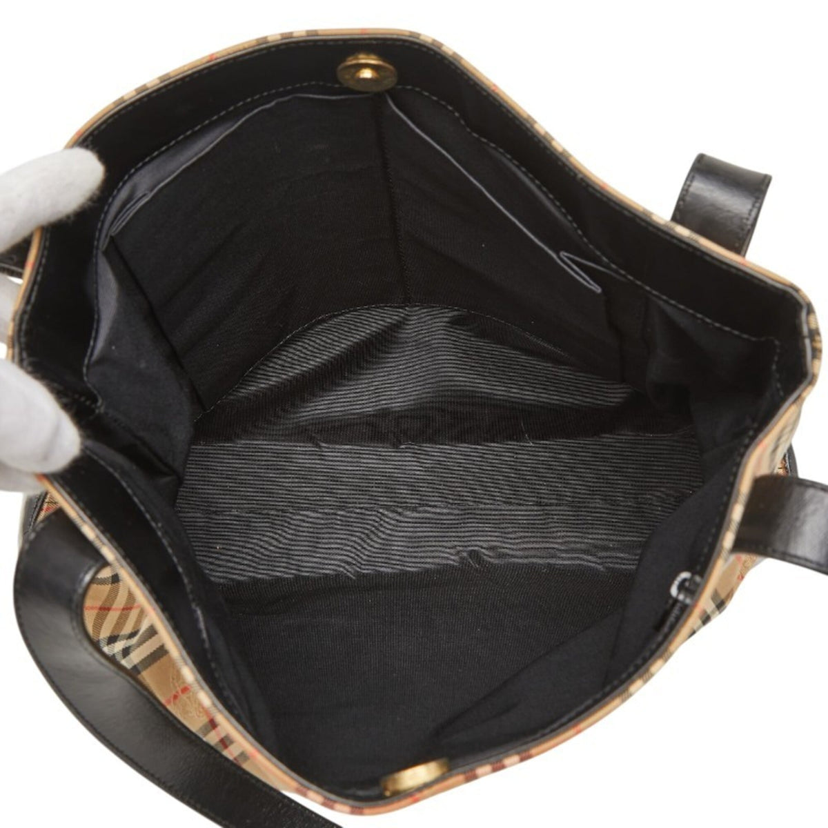 Burberry Beige Black Canvas Leather Shoulder Bag Tote Bag (Pre-Owned)