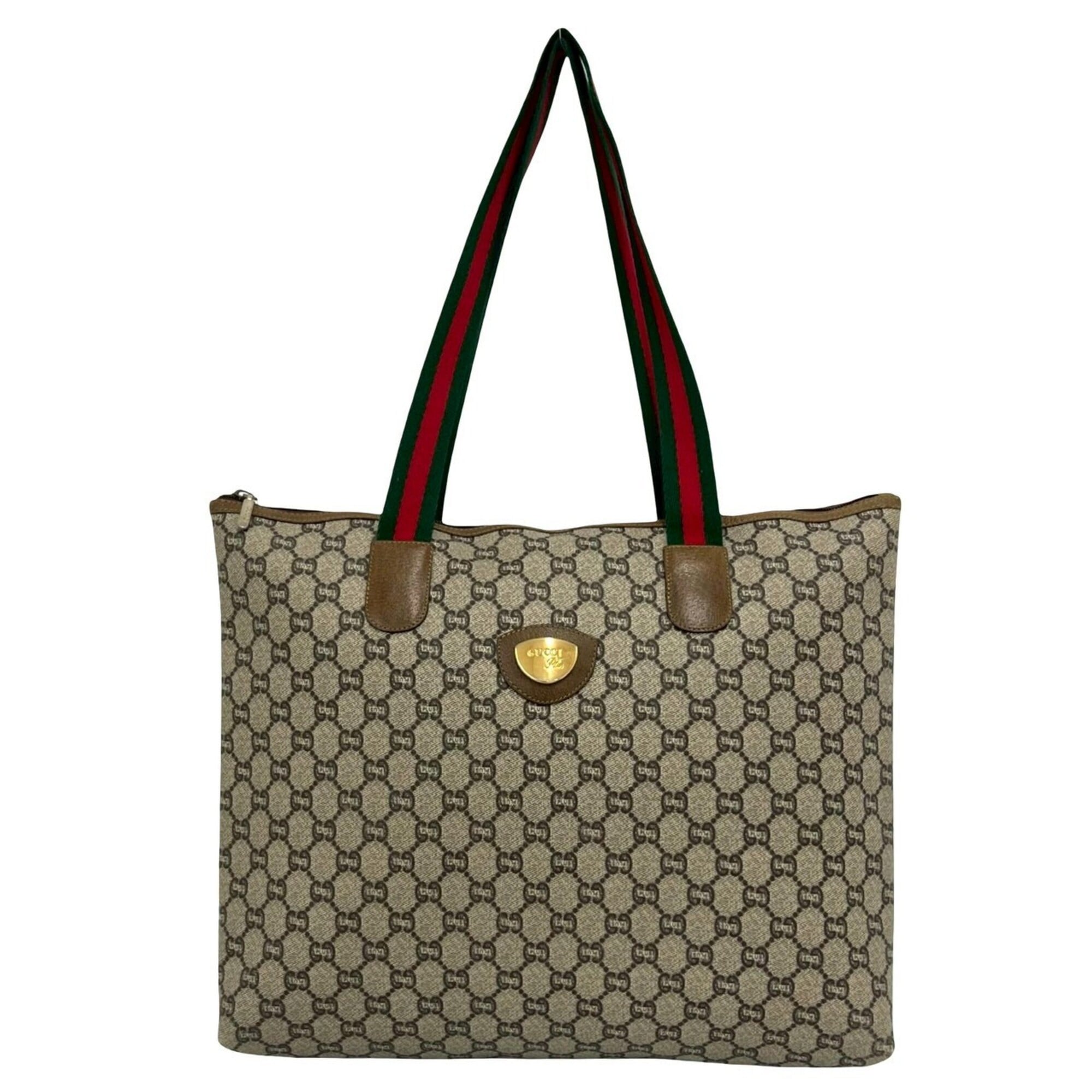 Gucci Brown Green Red Color Pvc Leather Shoulder Bag Tote Bag (Pre-Owned)