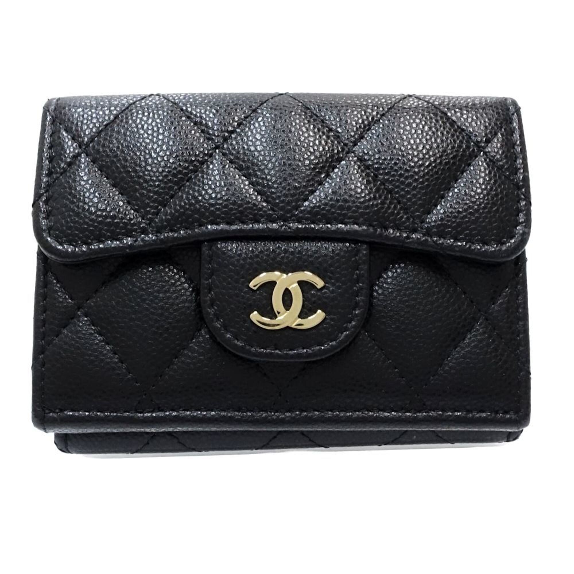 Chanel Black Grained Calfskin Wallet (Tri-Fold) (Pre-Owned)
