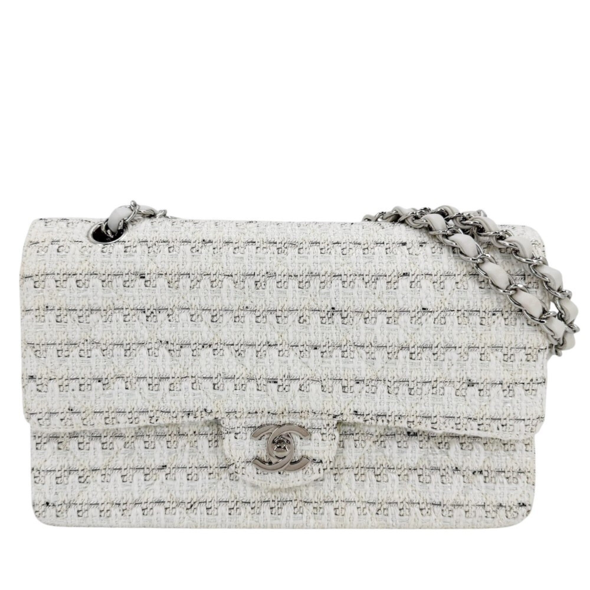 Chanel White Tweed Leather Shoulder Bag (Pre-Owned)