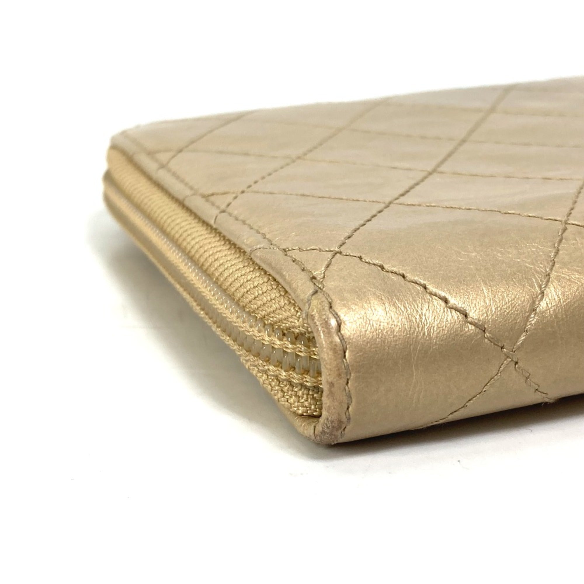 Chanel Gold Leather Long Wallet (Bi-Fold) (Pre-Owned)