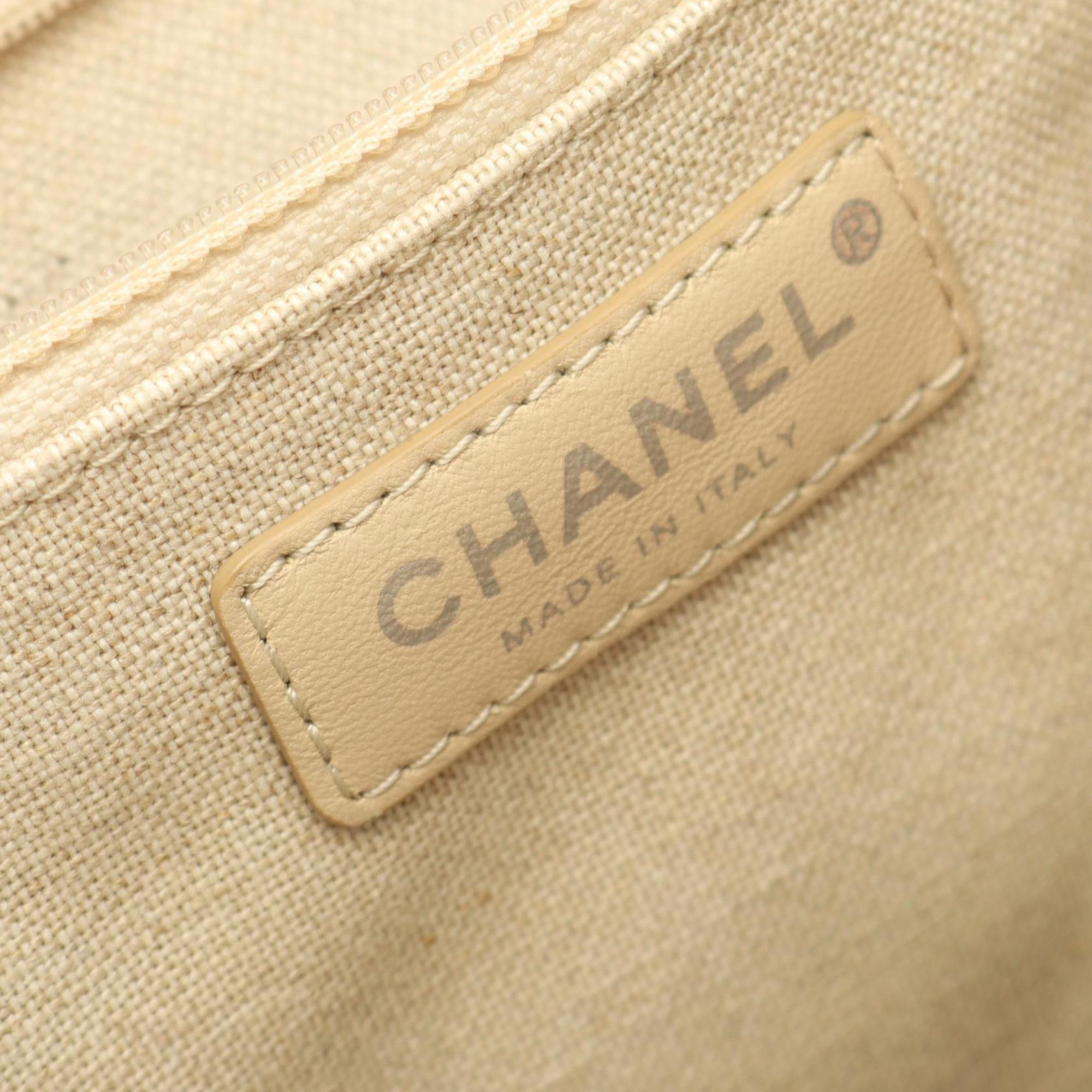 Chanel Beige Brown Canvas Leather Tote Bag (Pre-Owned)