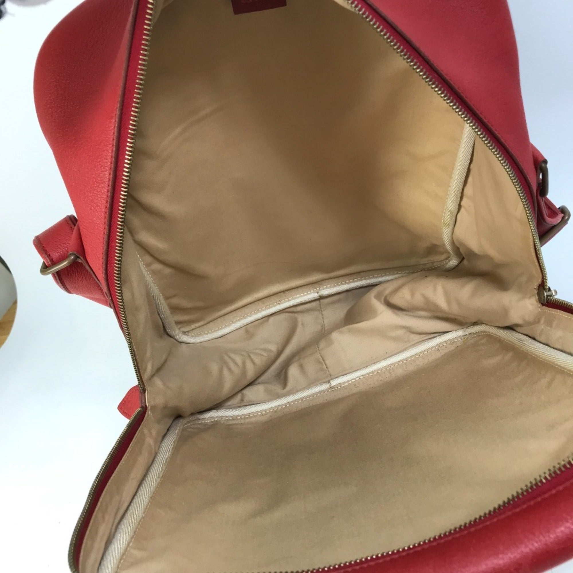 Hermes Beige Red Color Toile H Leather Shoulder Bag (Pre-Owned)
