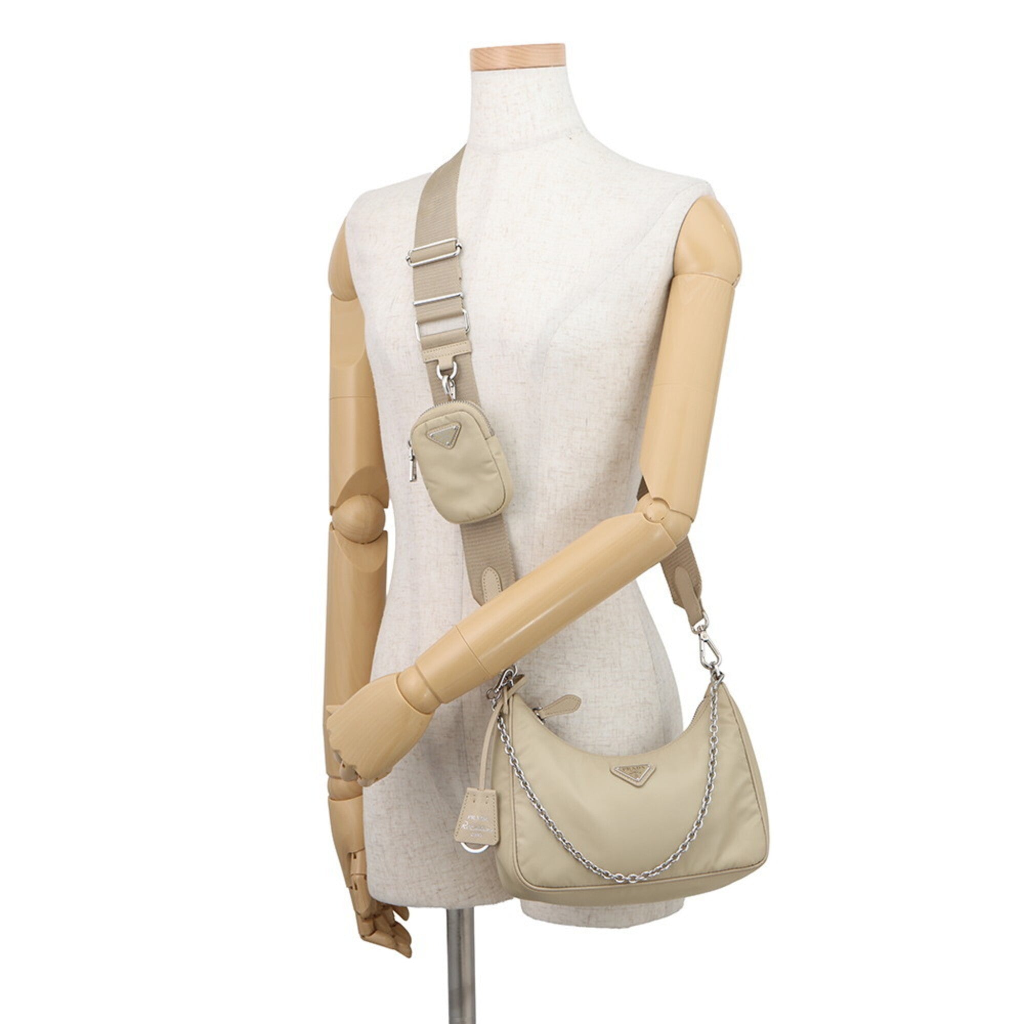 Prada Beige Nylon Leather Handbag Shoulder Bag (Pre-Owned)