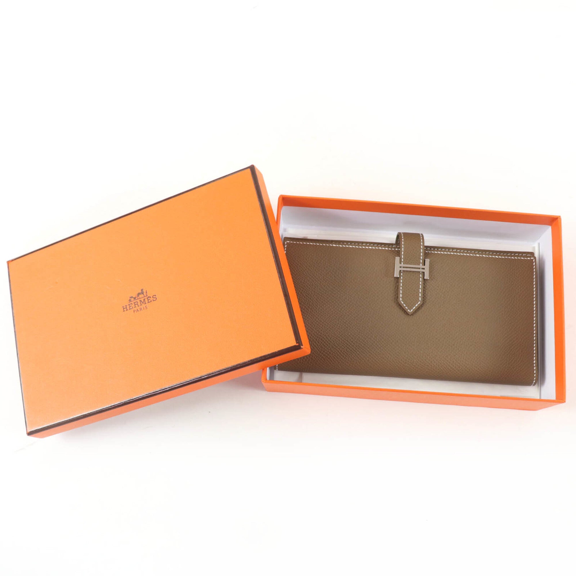 Hermes Etoupe Gray Leather Long Wallet (Bi-Fold) (Pre-Owned)