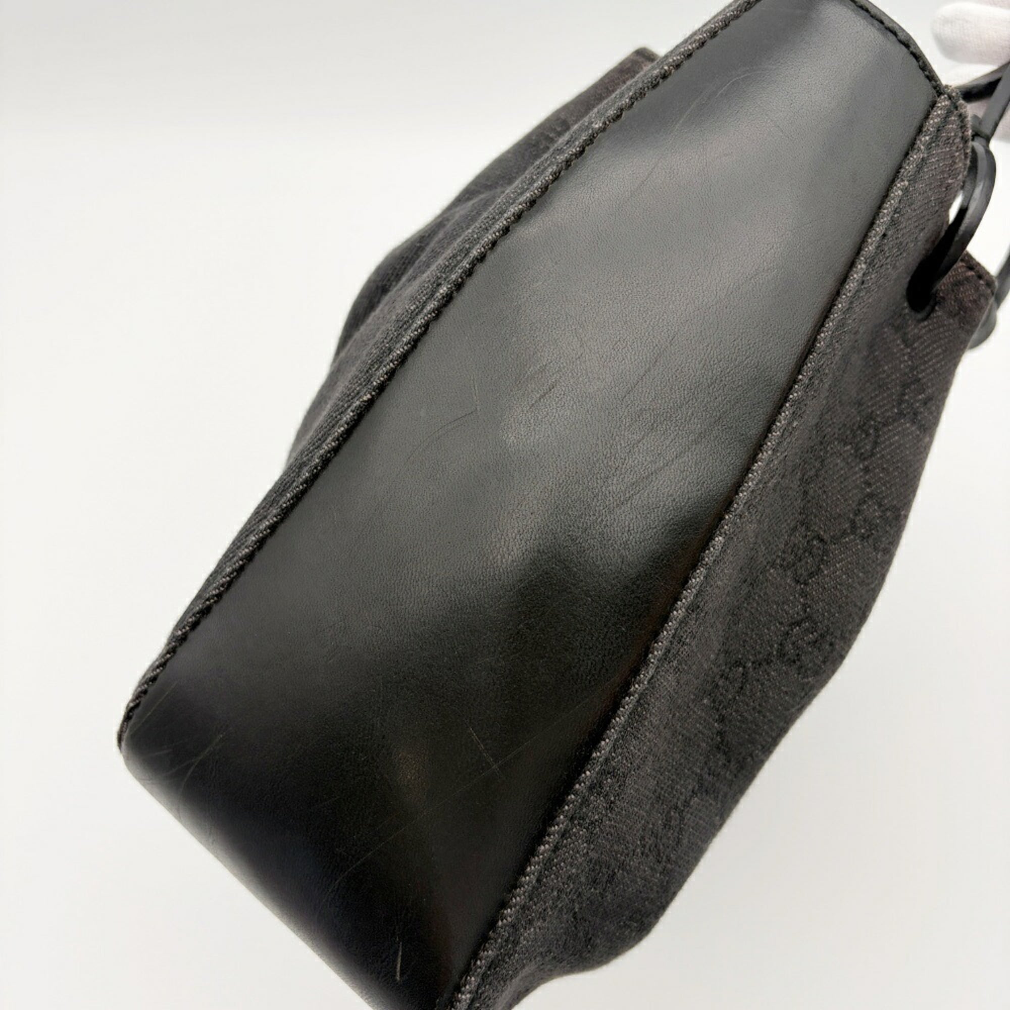 Gucci Black Gg Canvas Leather Handbag Tote Bag (Pre-Owned)