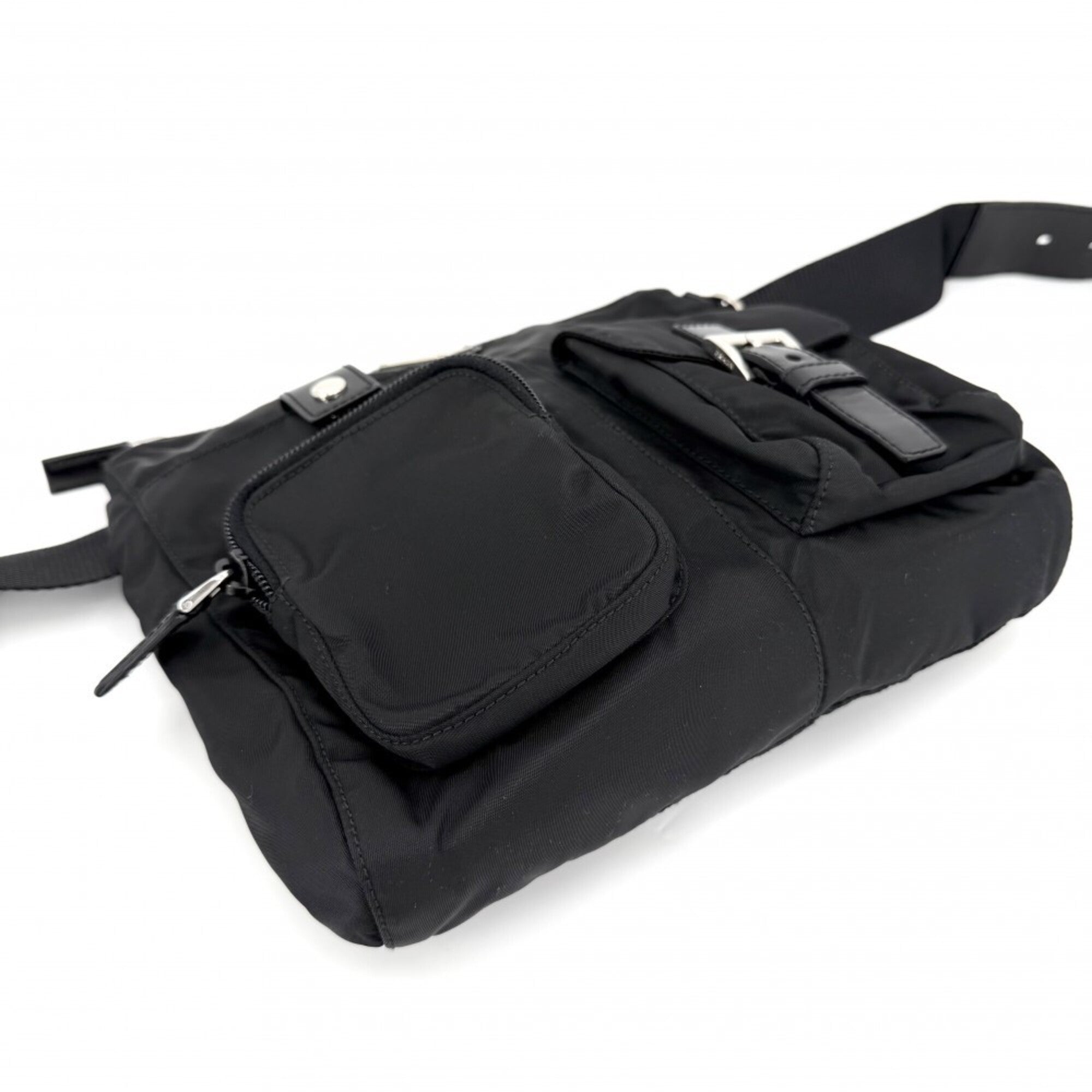Prada Black Nylon Leather Fanny Pack Pouch Sling Bag (Pre-Owned)