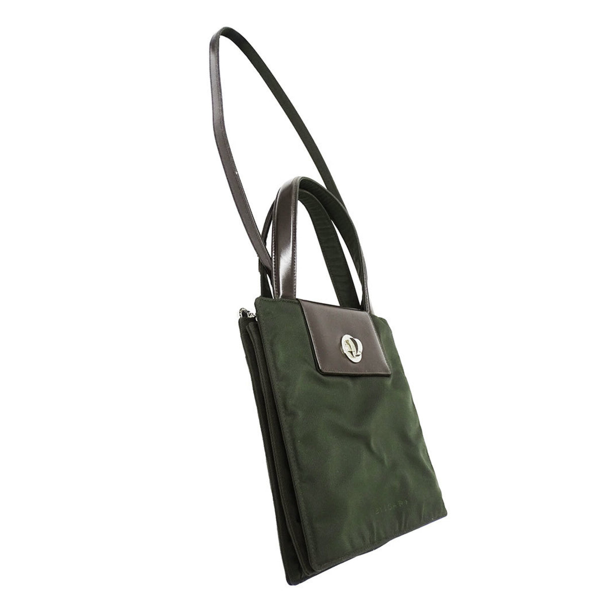 Bvlgari Green Khaki Leather Canvas Shoulder Bag (Pre-Owned)