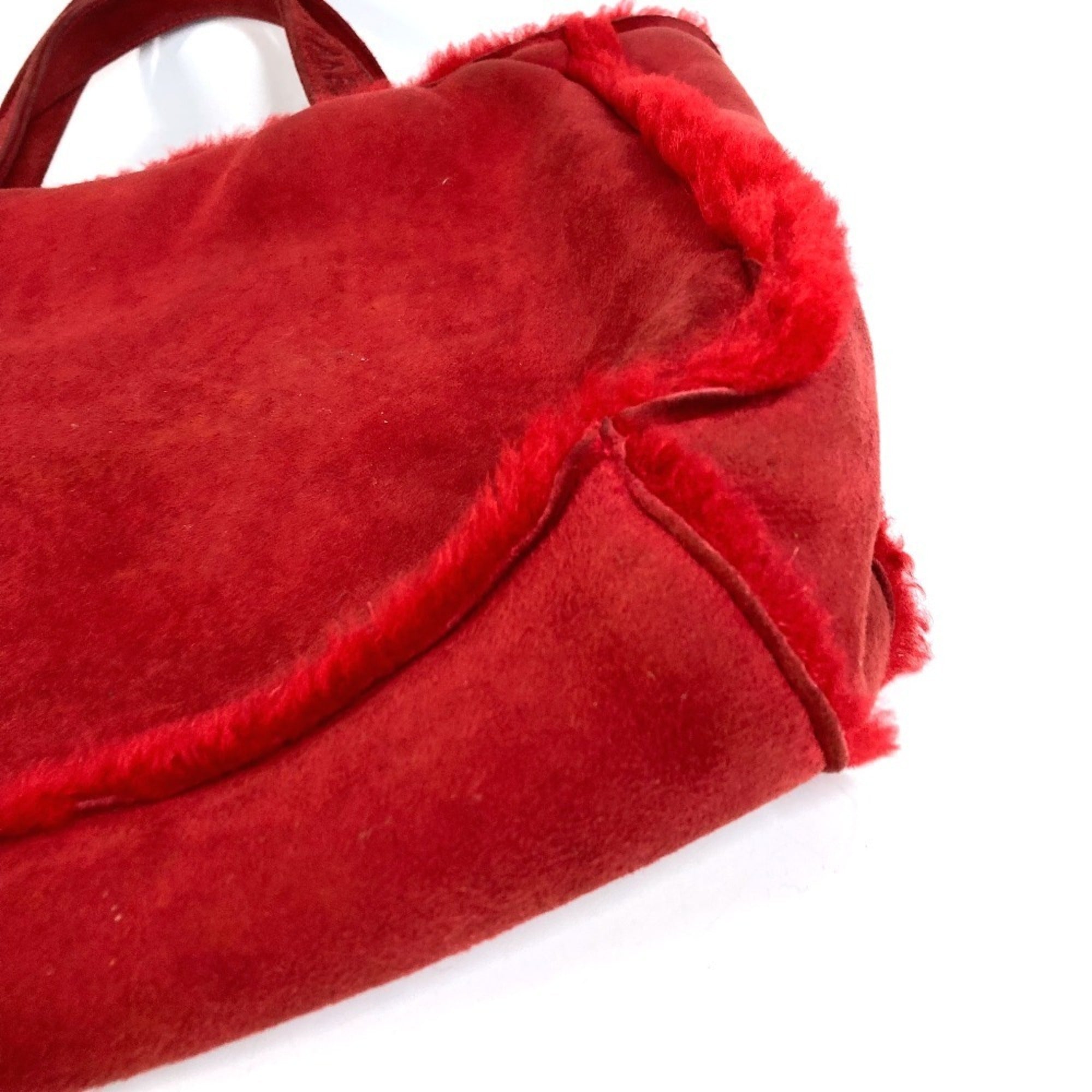 Chanel Red Color Fur Shoulder Bag Tote Bag (Pre-Owned)