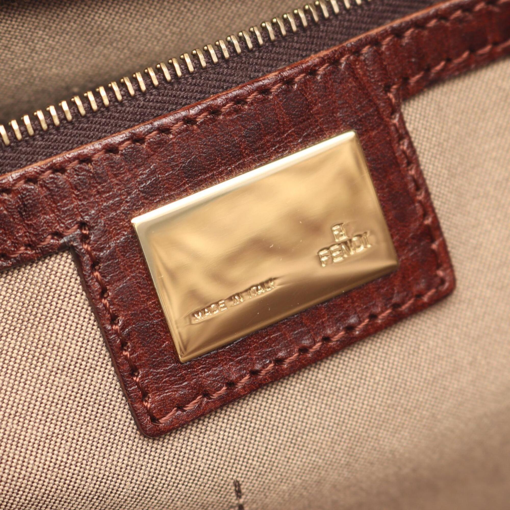Fendi Beige Brown Canvas Leather Handbag Tote Bag (Pre-Owned)