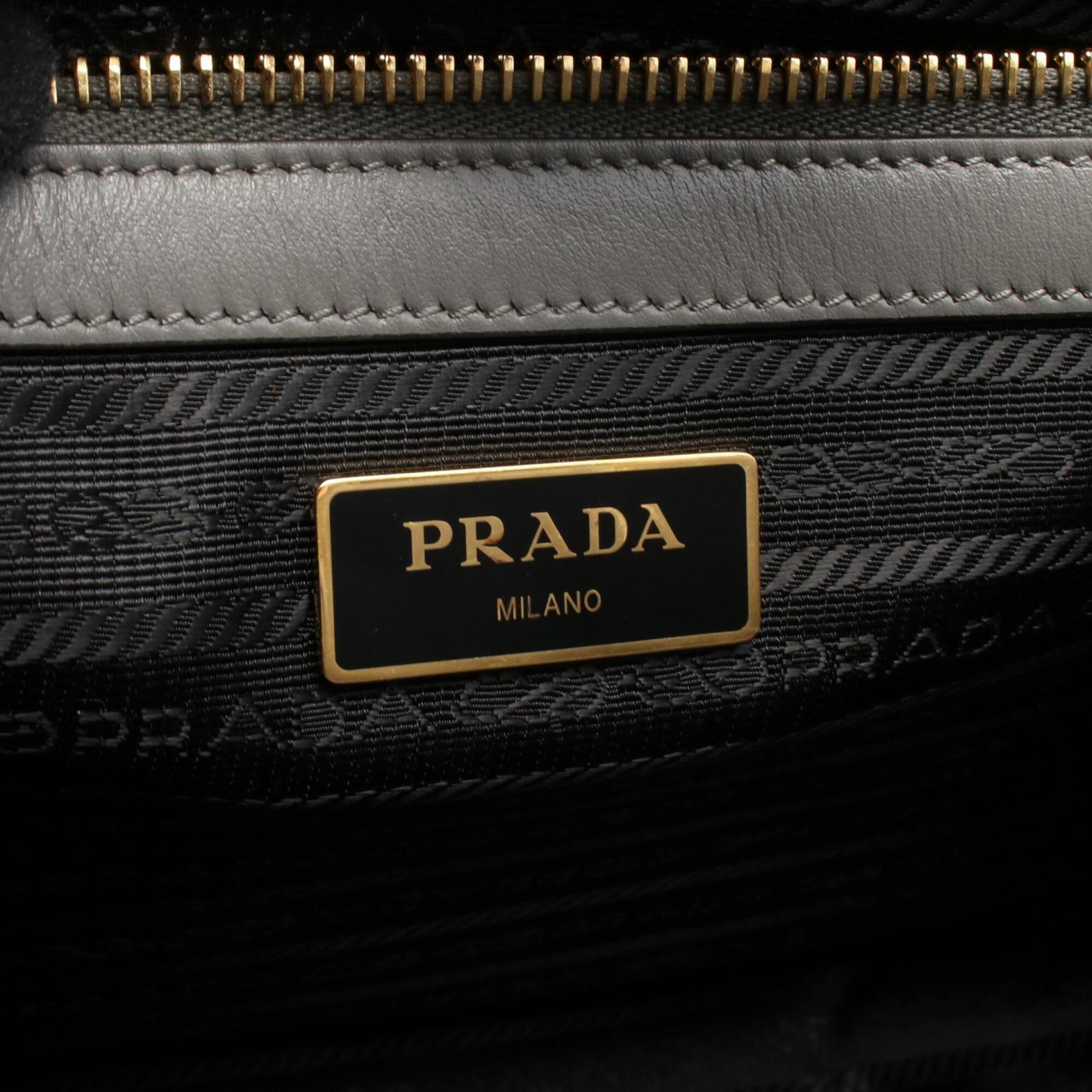 Prada Gray Leather Handbag Tote Bag (Pre-Owned)