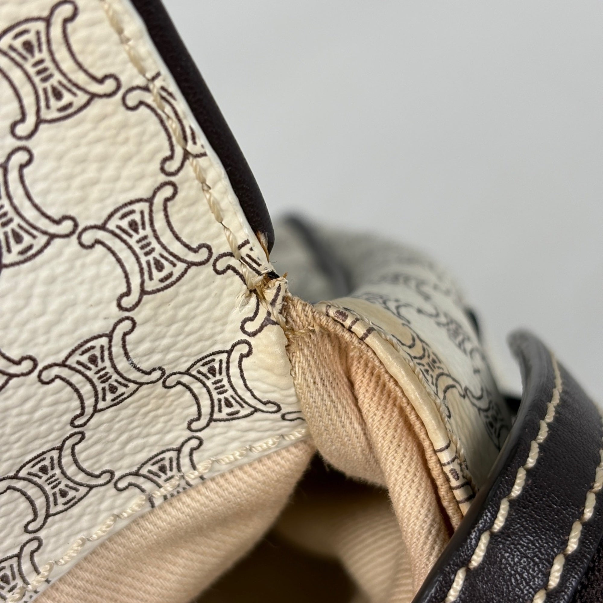 Celine Macadam White Coated Canvas Leather Handbag (Pre-Owned)