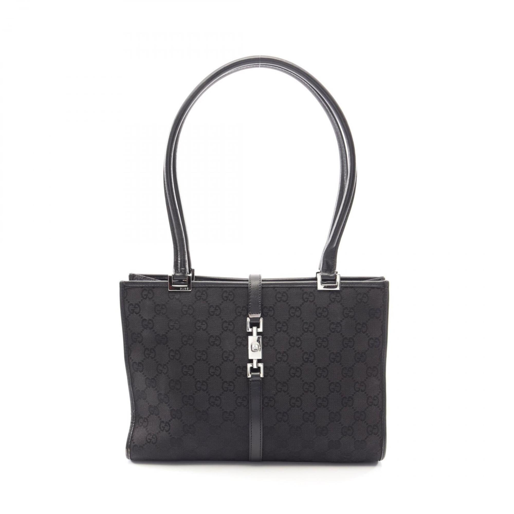 Gucci Black Canvas Leather Handbag Tote Bag (Pre-Owned)