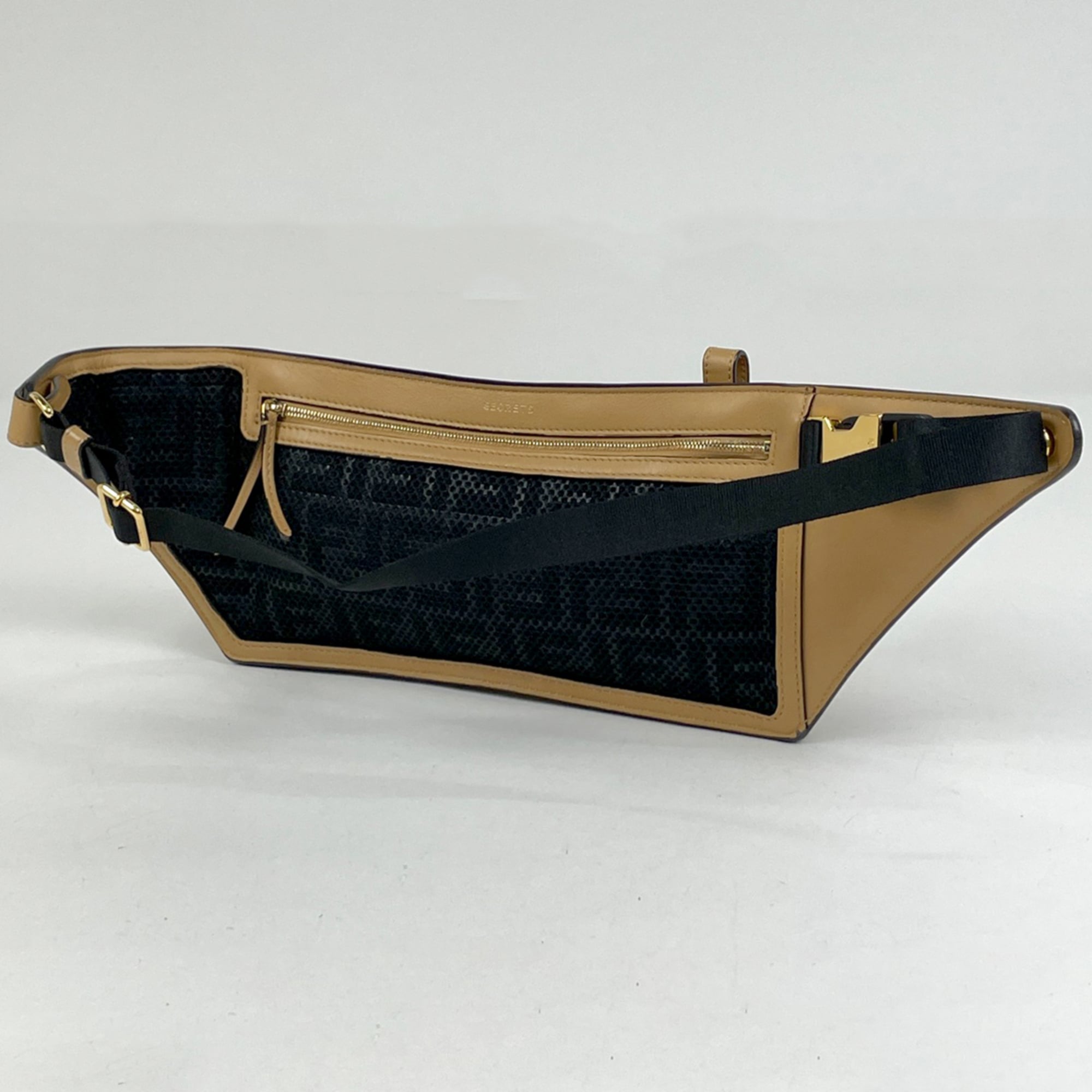 Fendi Beige Black Leather Fanny Pack Sling Bag (Pre-Owned)