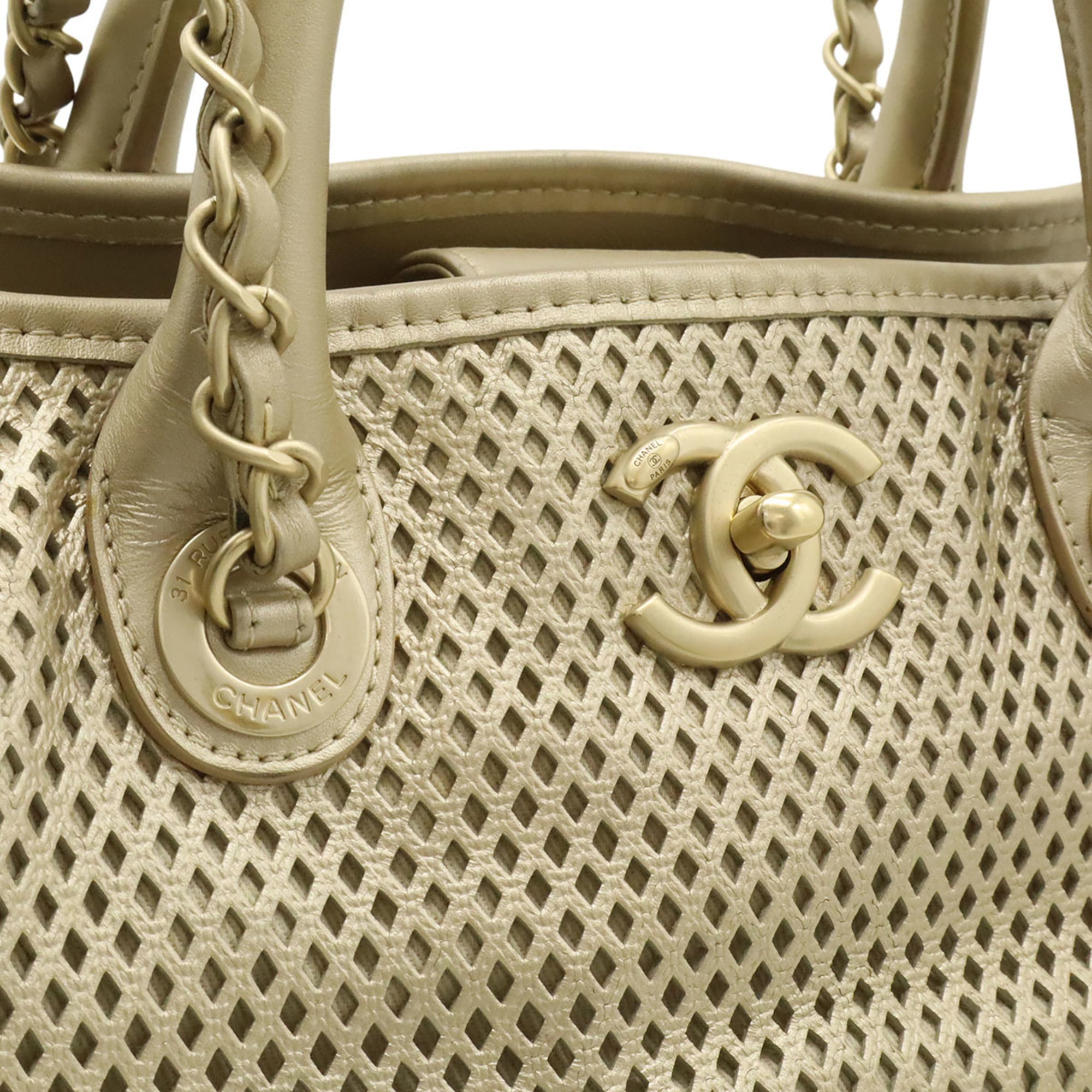 Chanel Champagne Gold Mesh Shoulder Bag Tote Bag (Pre-Owned)