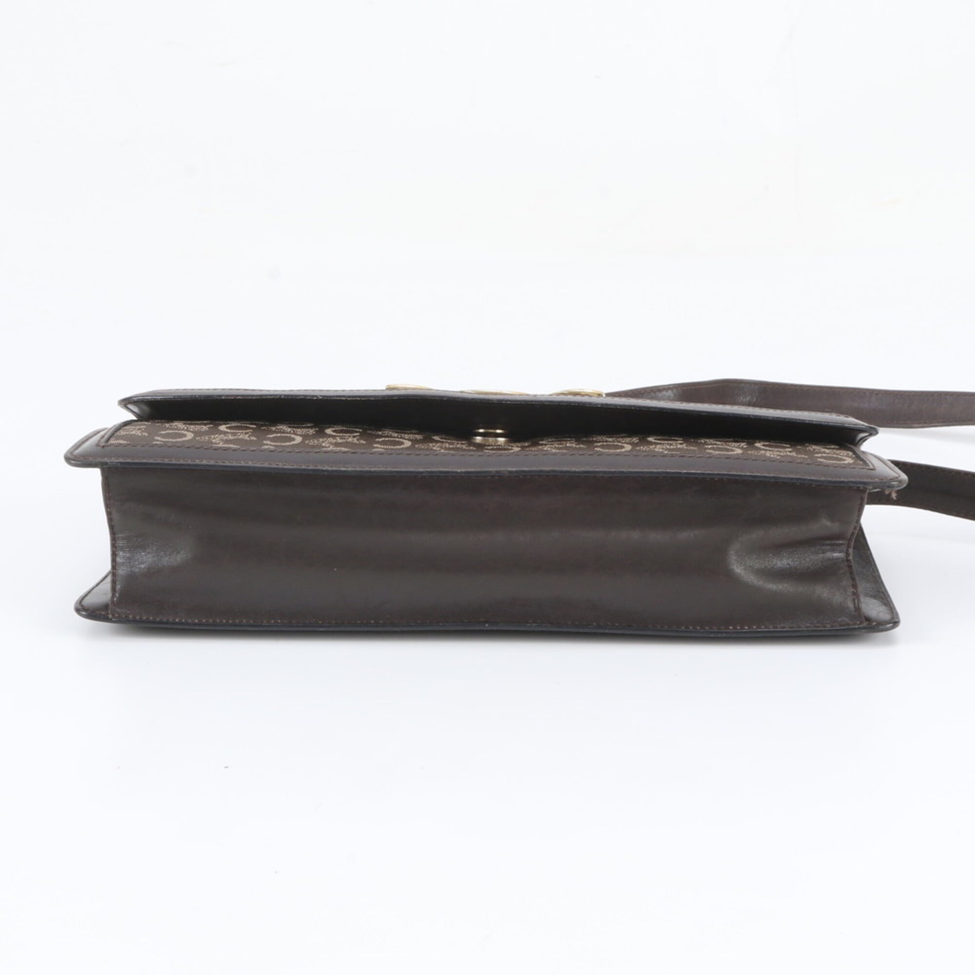 Celine Brown Leather Canvas Clutch Bag Handbag Shoulder Bag (Pre-Owned)