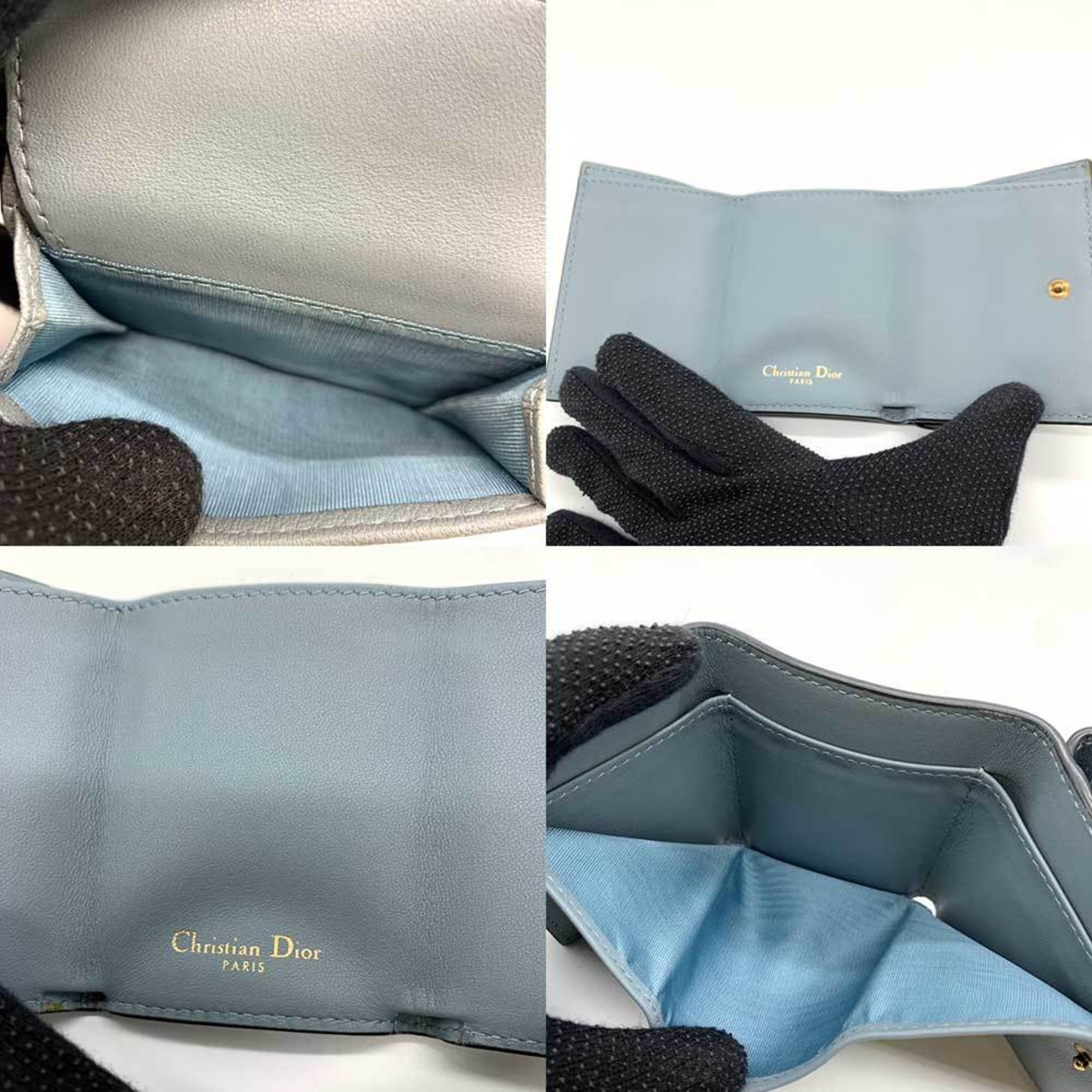 Christian Dior Gray Leather Wallet (Tri-Fold) (Pre-Owned)