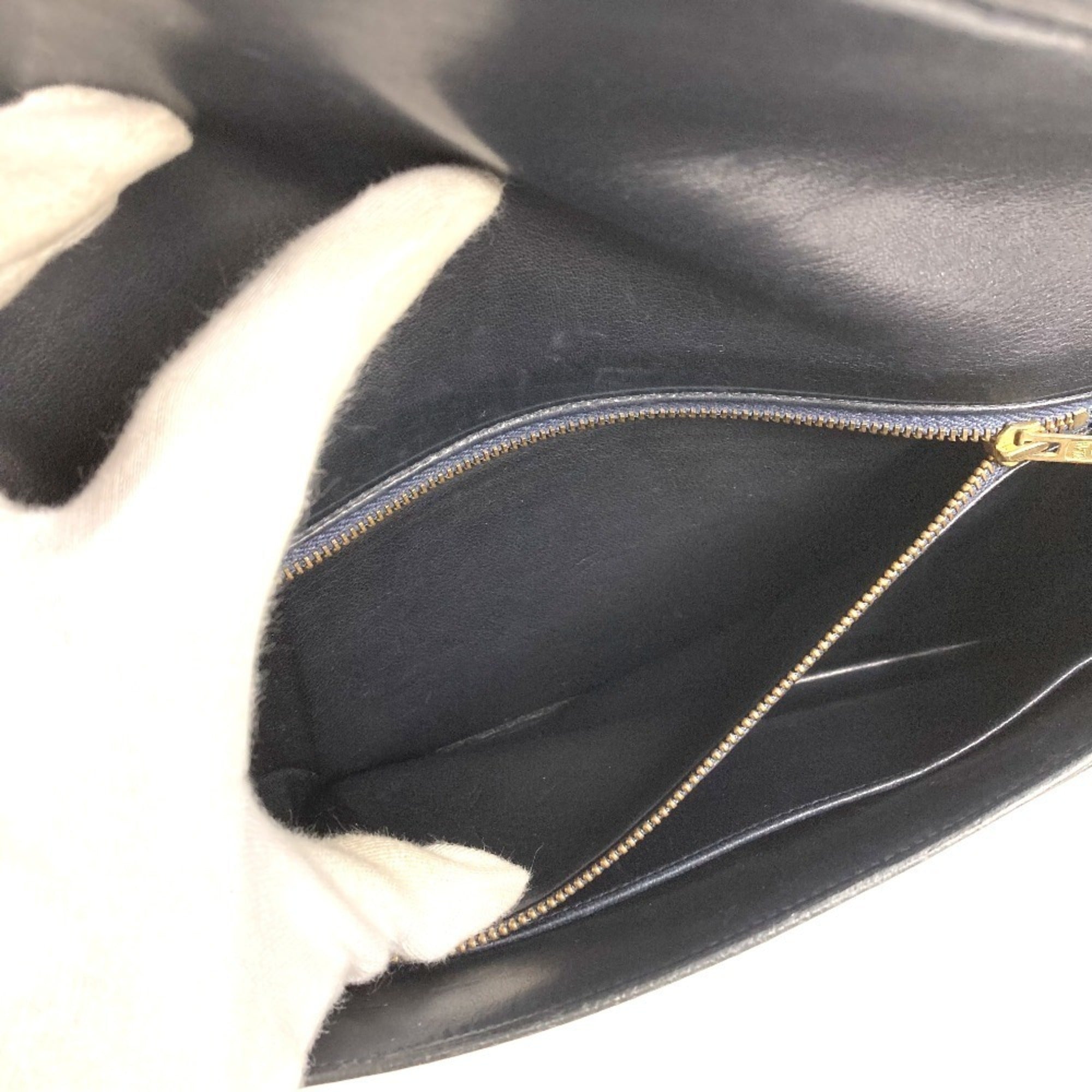 Hermes Navy Box Calf Leather Clutch Bag Shoulder Bag (Pre-Owned)
