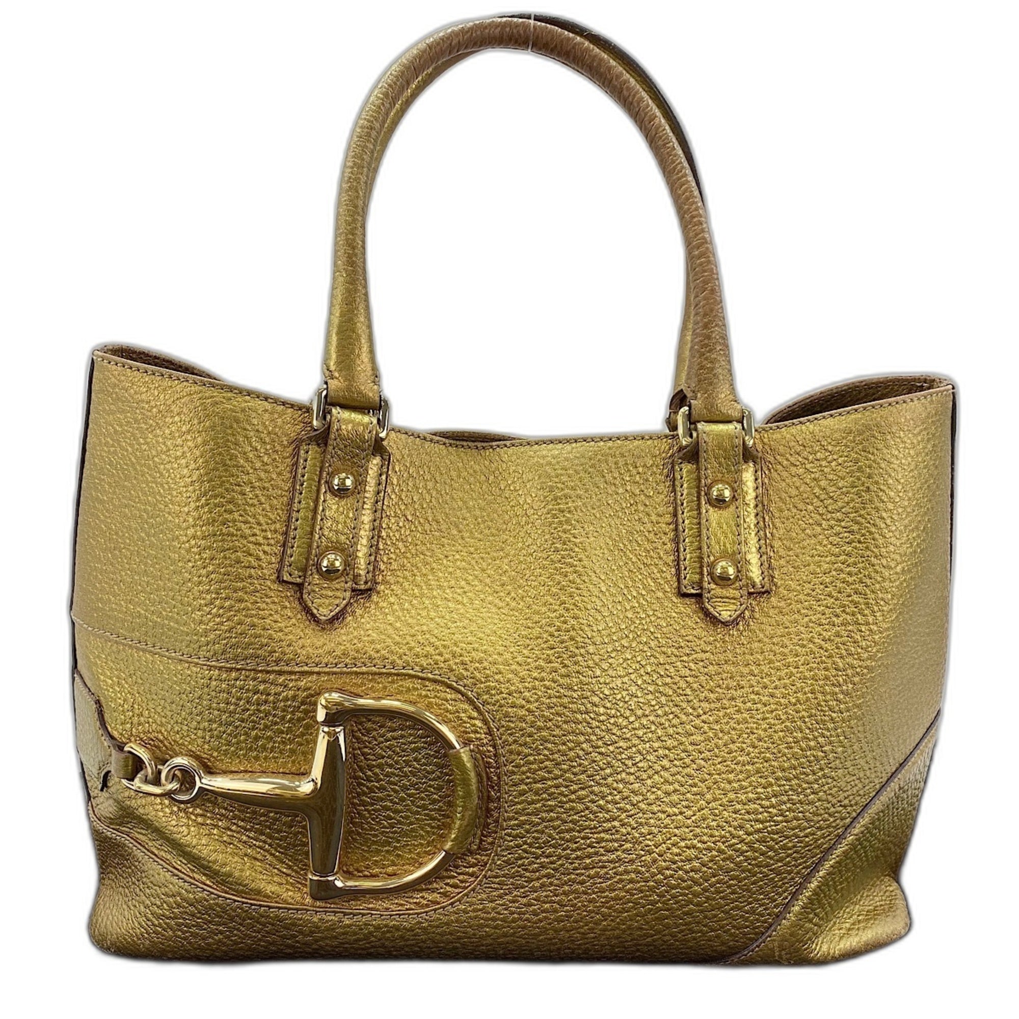 Gucci Horsebit Gold Leather Handbag (Pre-Owned)