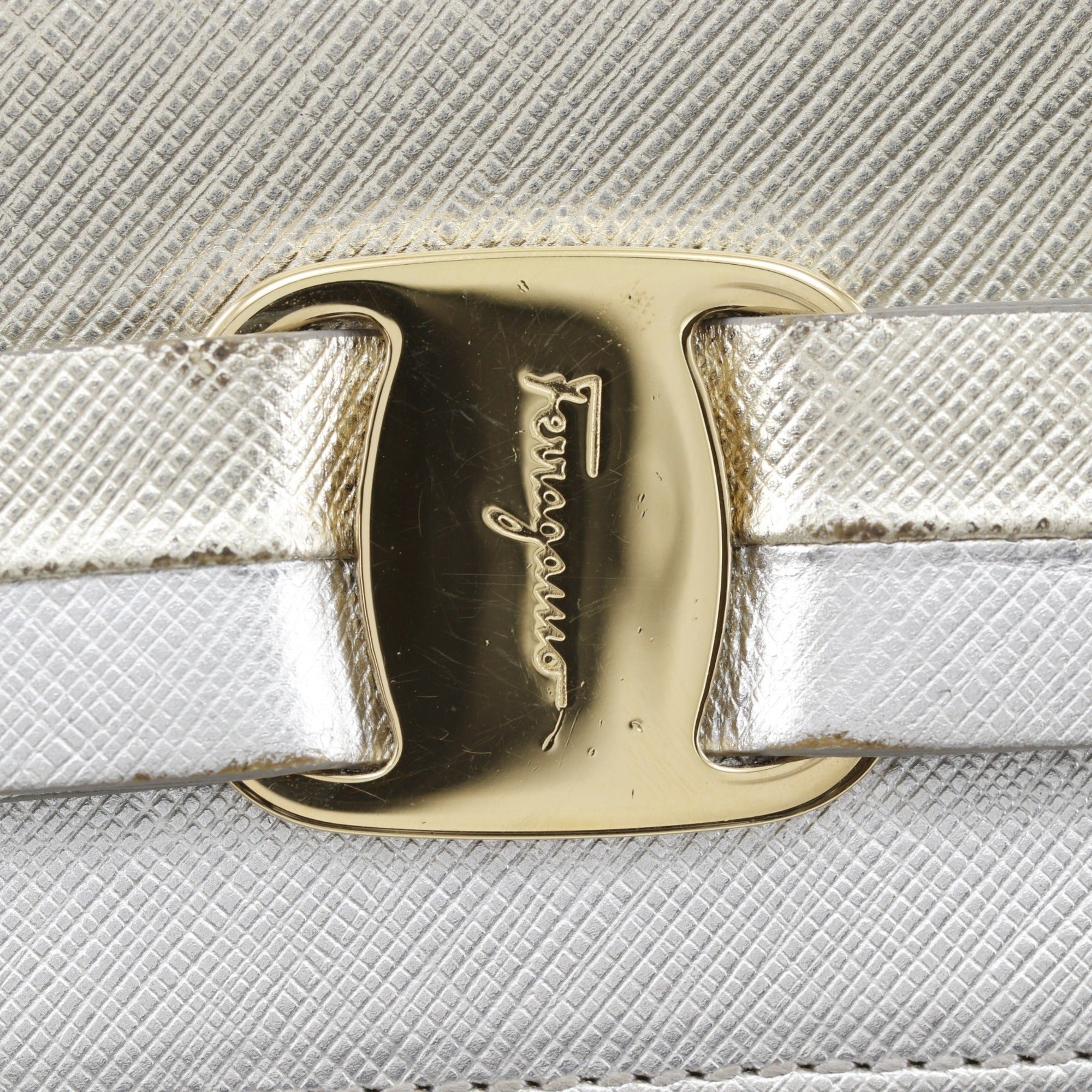 Salvatore Ferragamo Vara Silver Leather Long Wallet (Bi-Fold) (Pre-Owned)