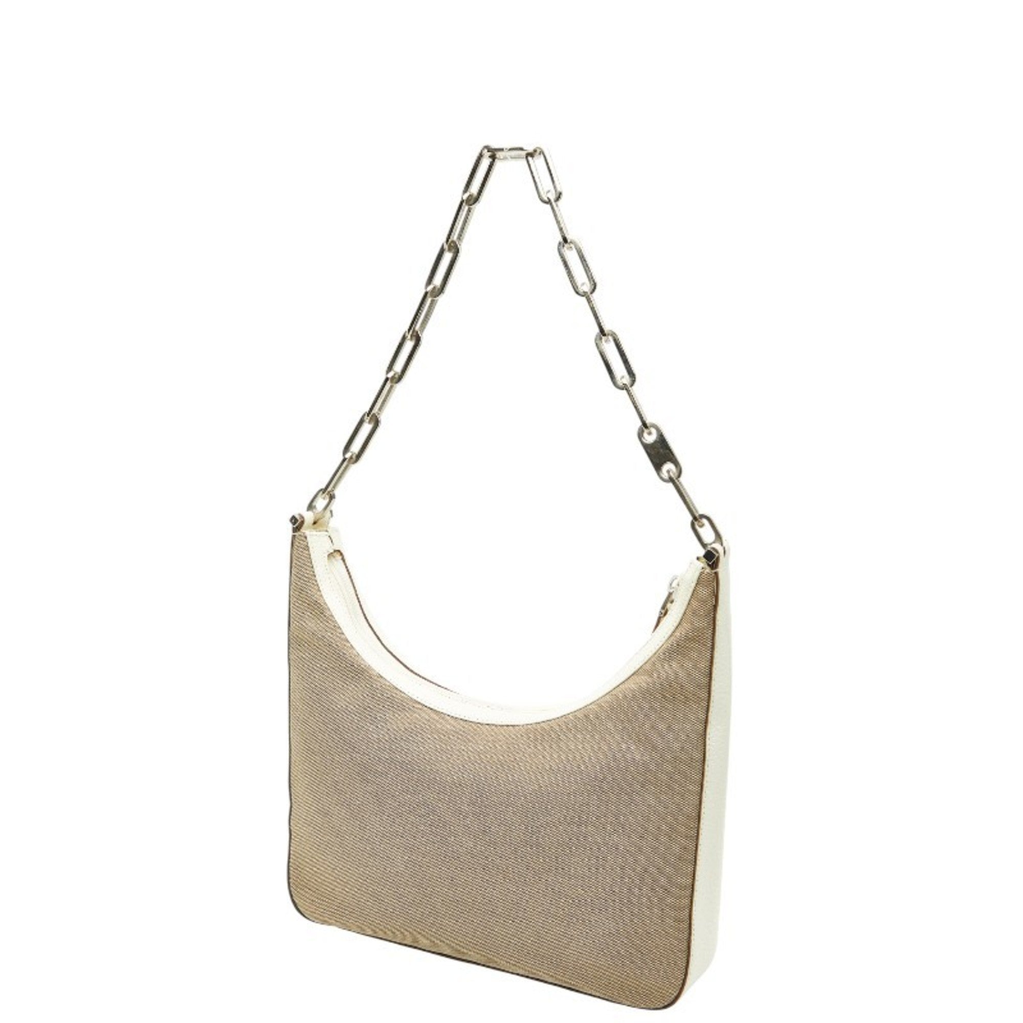 Gucci Beige White Canvas Leather Shoulder Bag (Pre-Owned)
