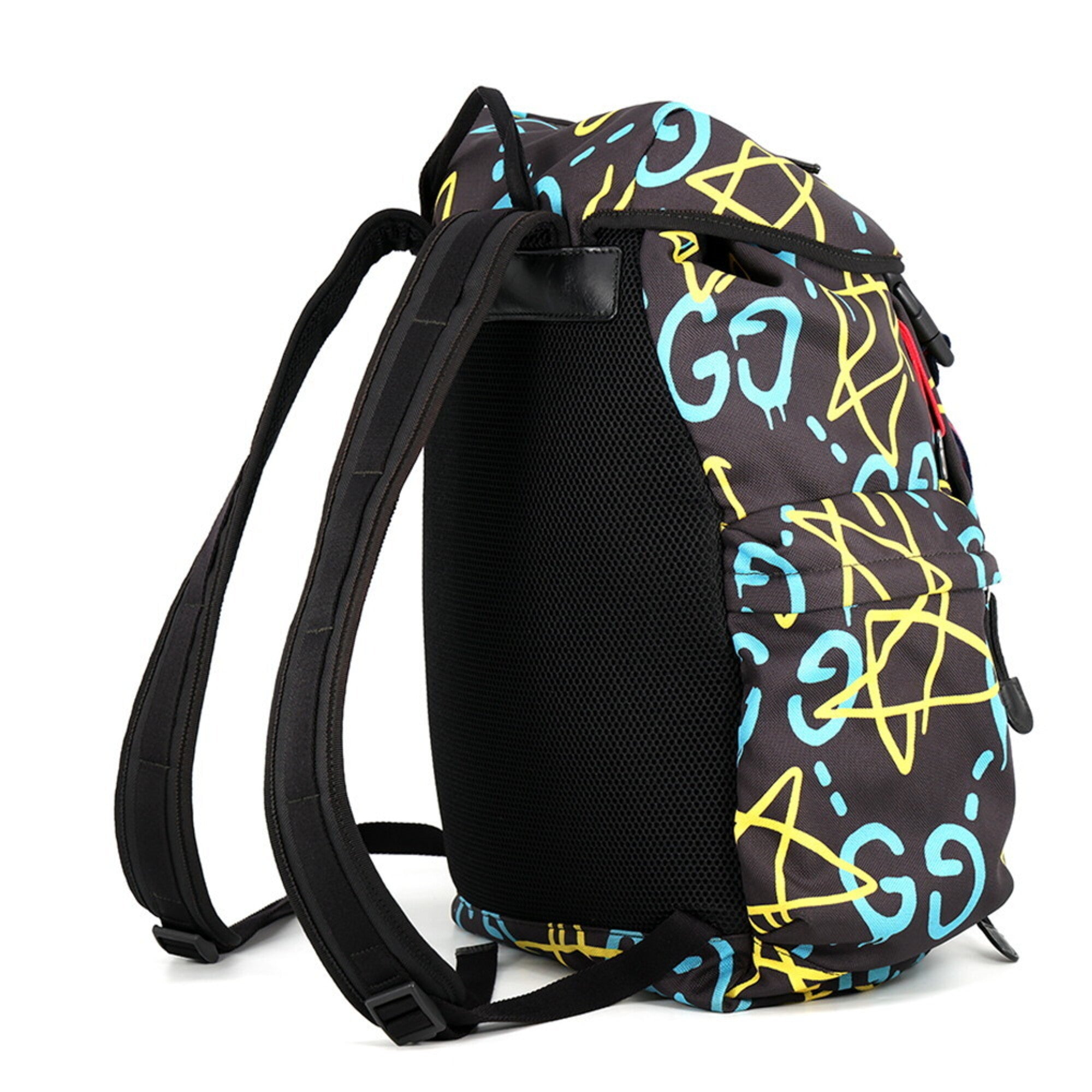 Gucci Black Multi-Color Nylon Canvas Backpack Handbag (Pre-Owned)