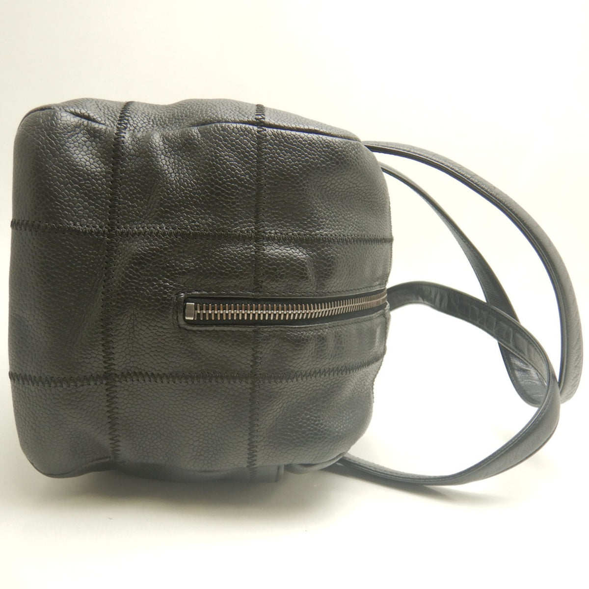 Chanel Chocolate Bar Black Grained Calfskin Boston Bag Handbag (Pre-Owned)