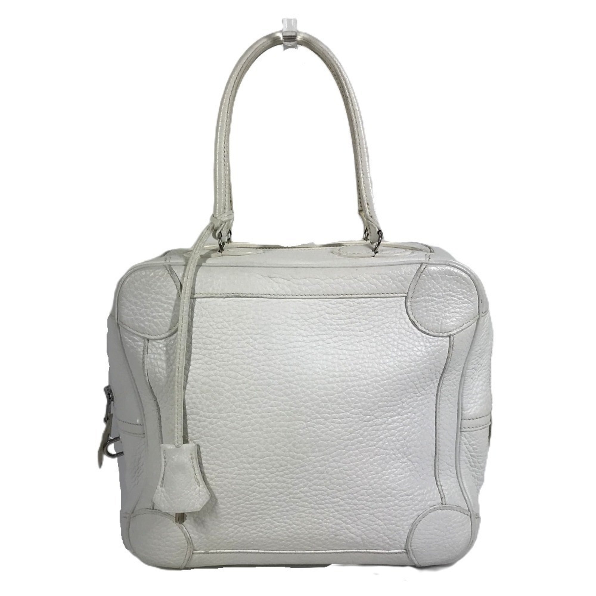 Hermes White Taurillon Clemence Leather Boston Bag Handbag (Pre-Owned)