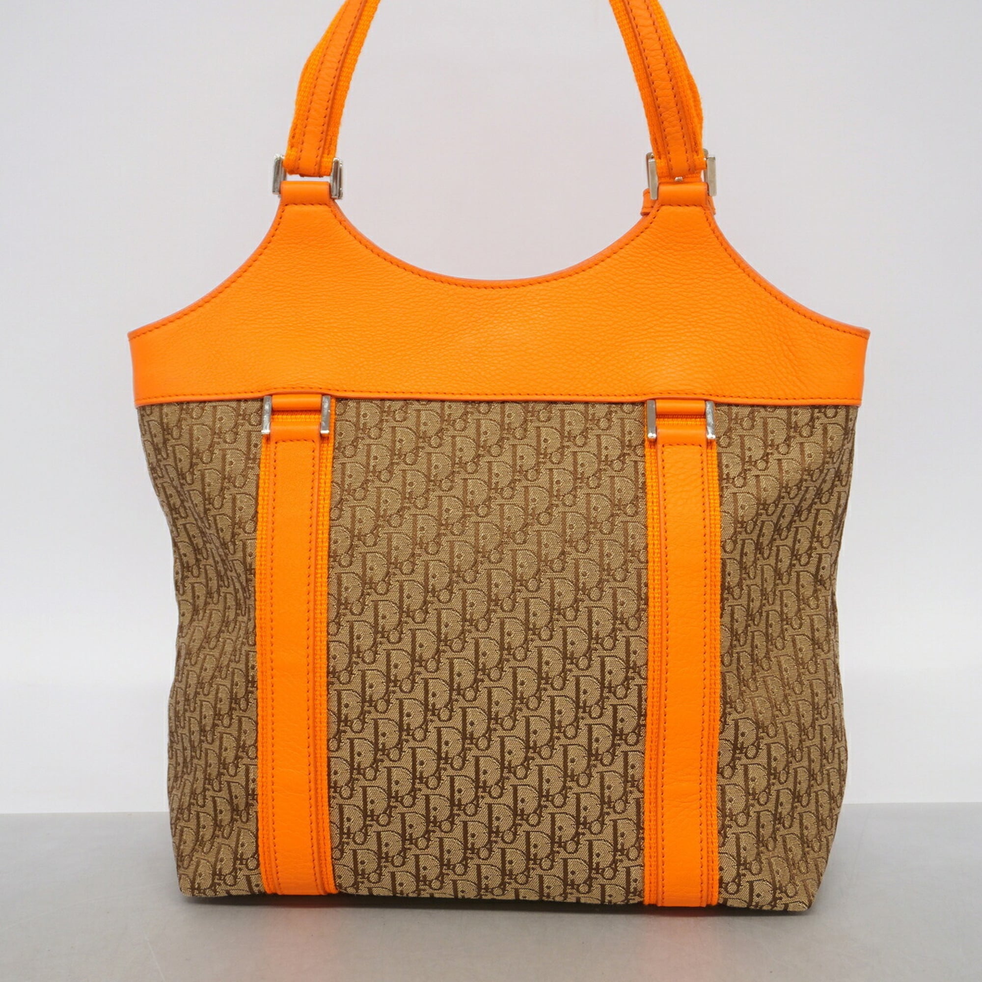 Christian Dior Brown Orange Canvas Leather Handbag (Pre-Owned)