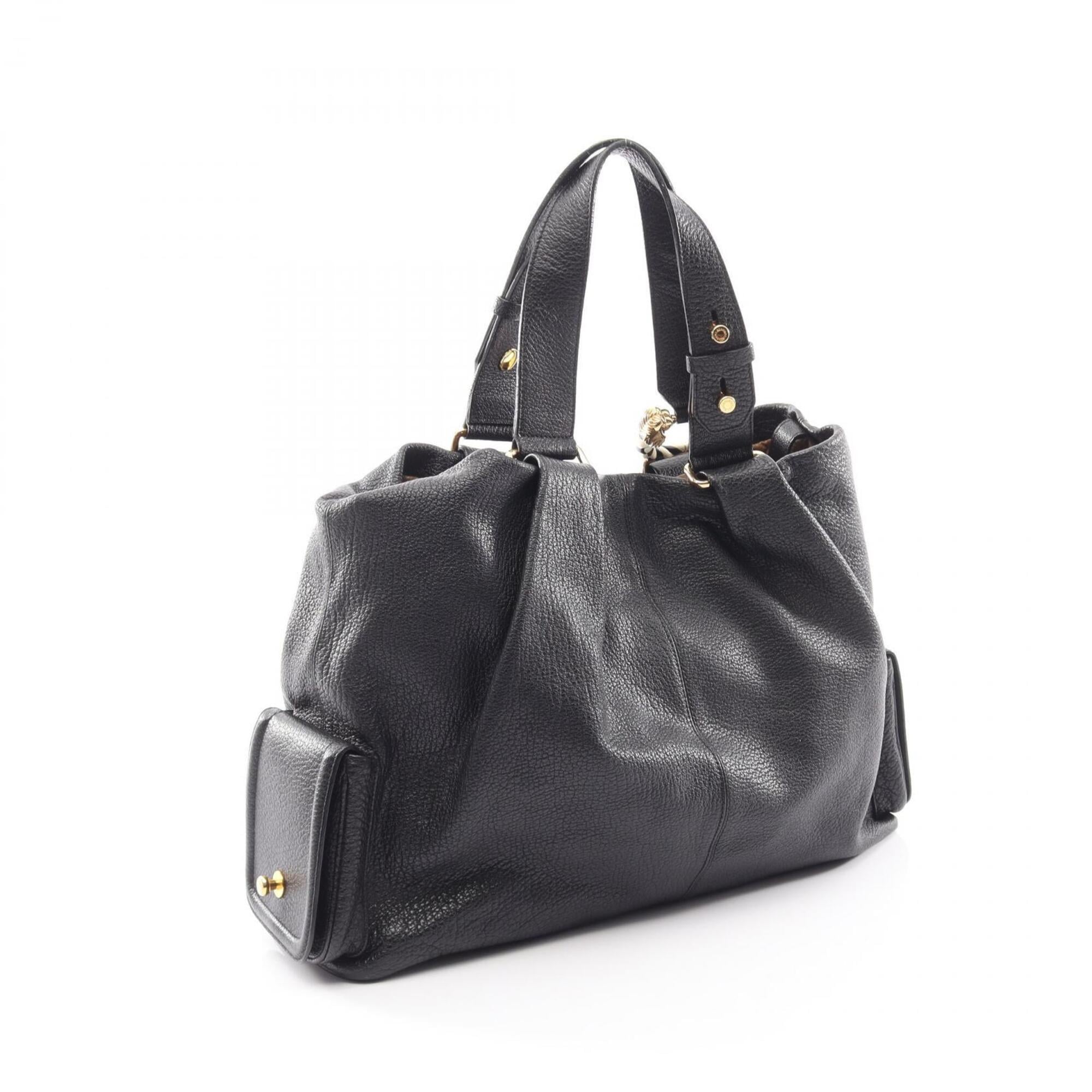 Bvlgari Black Leather Handbag Tote Bag (Pre-Owned)