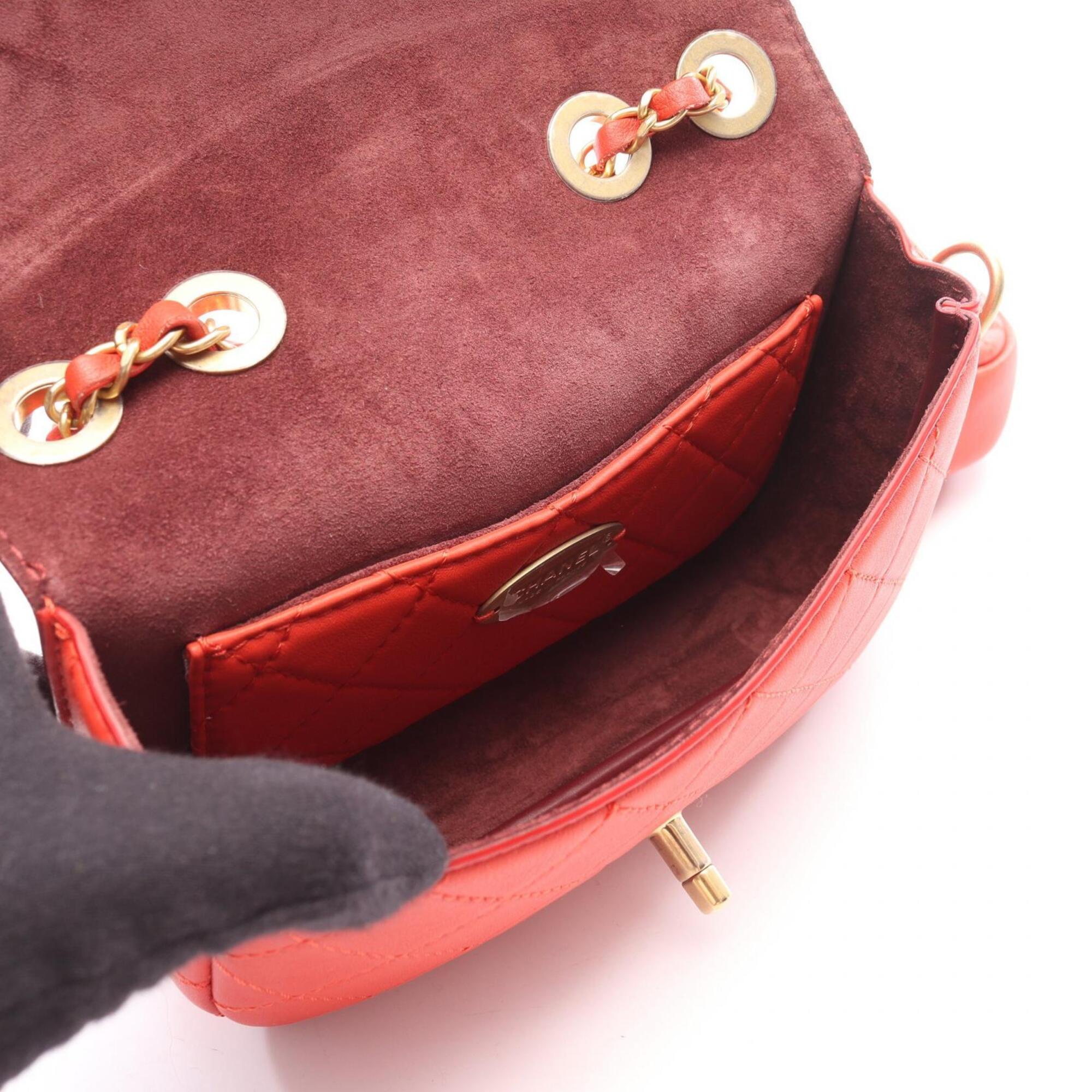 Chanel Red Color Leather Handbag Pouch Shoulder Bag (Pre-Owned)